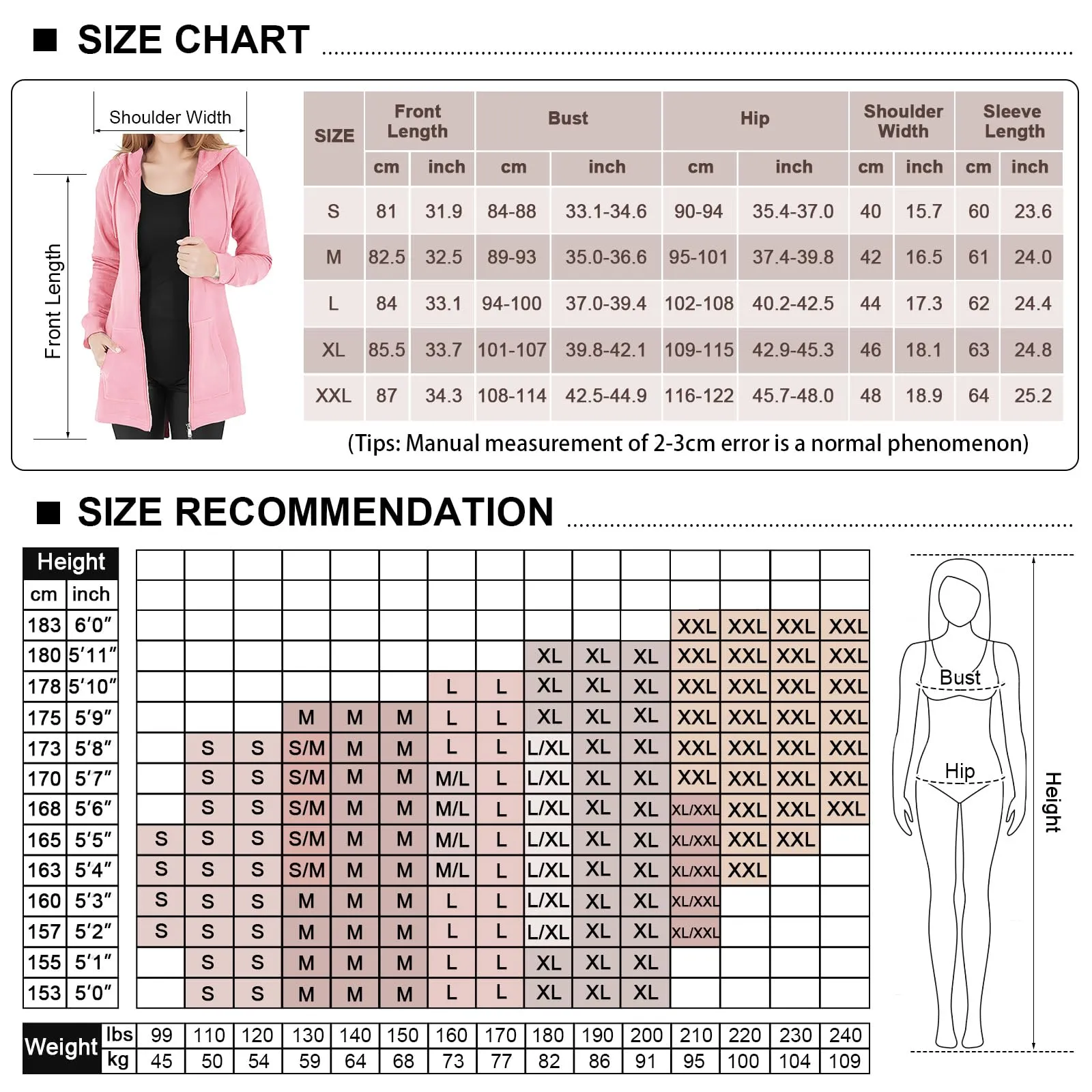 Tuopuda Felpa con Cappuccio e Zip in Pile da Donna, Rosa, XL - immagine 6