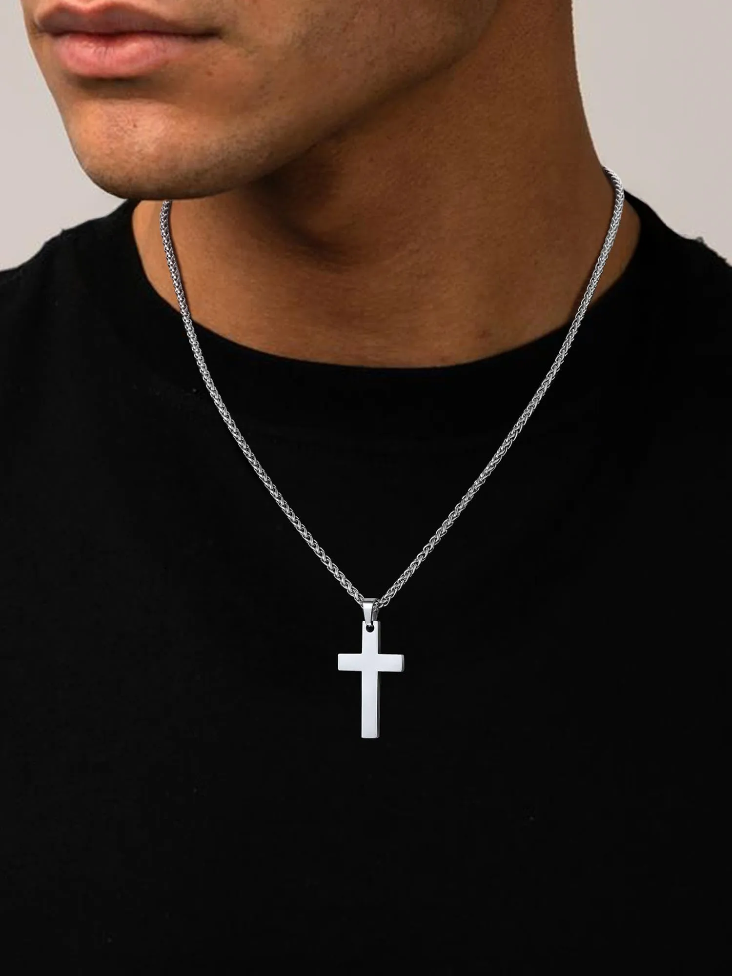 PROSTEEL Collana Croce Uomo in Acciaio Inox 316L, Argento 43mm - immagine 5