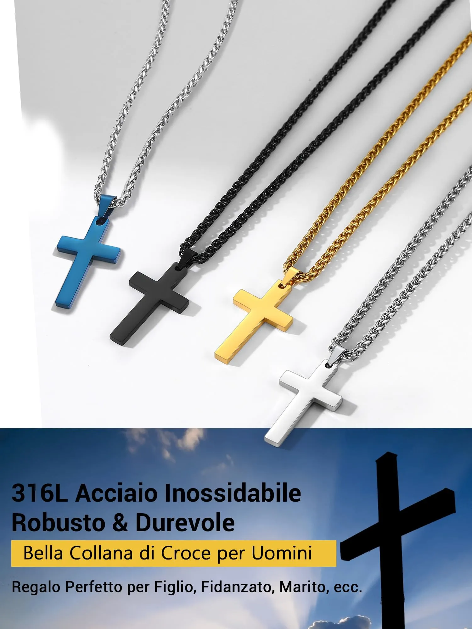 PROSTEEL Collana Croce Uomo Oro 43mm Acciaio Inox 316L - immagine 7