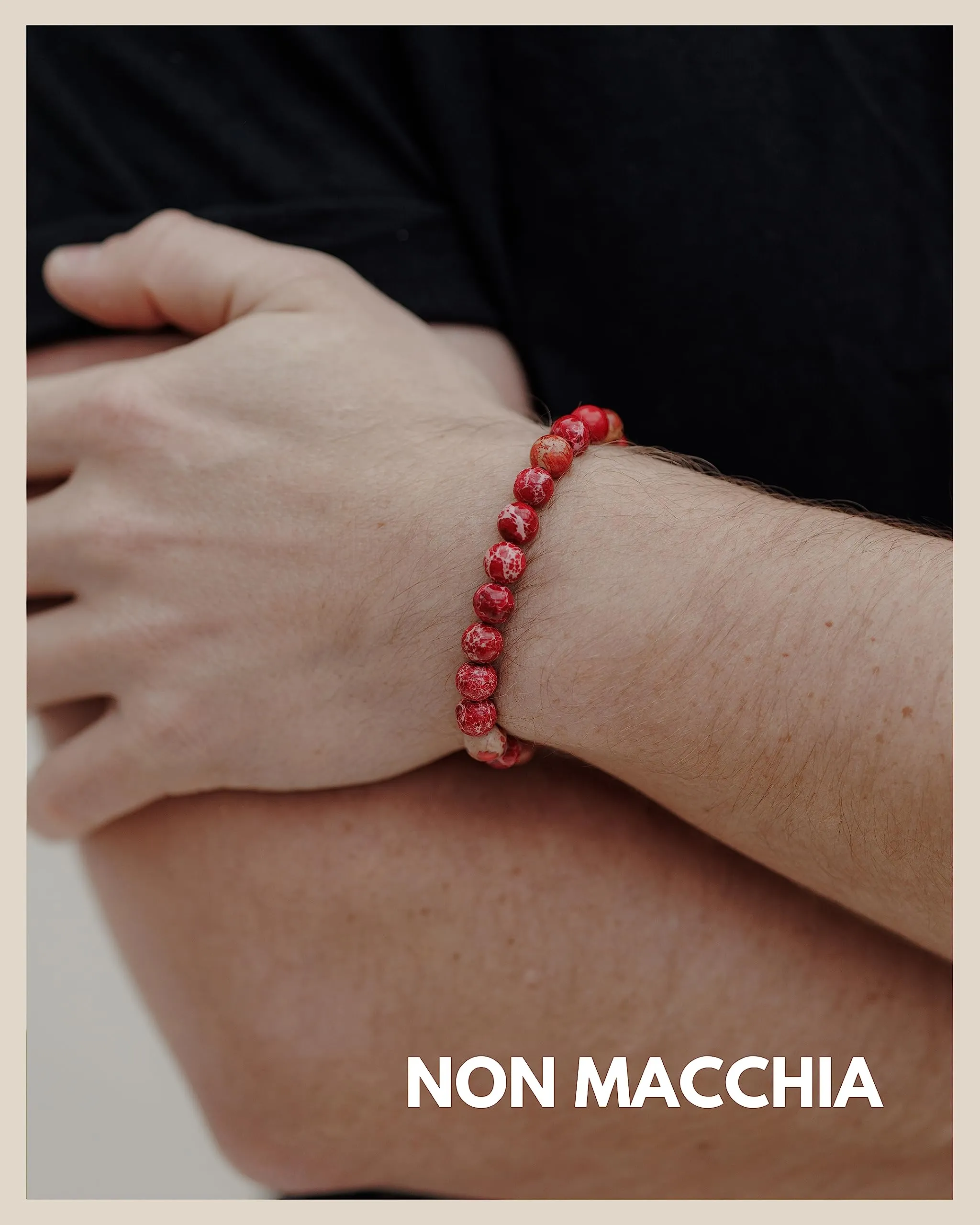 GD GOOD.designs Bracciale Chakra Perle di Diaspro Pietra Marina Naturale Unisex Grigio 8mm - immagine 3