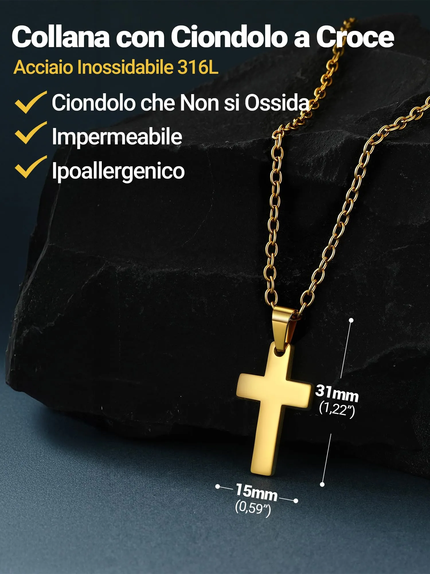 PROSTEEL Collana Croce Uomo Oro 31mm Acciaio Inox 316L - immagine 5