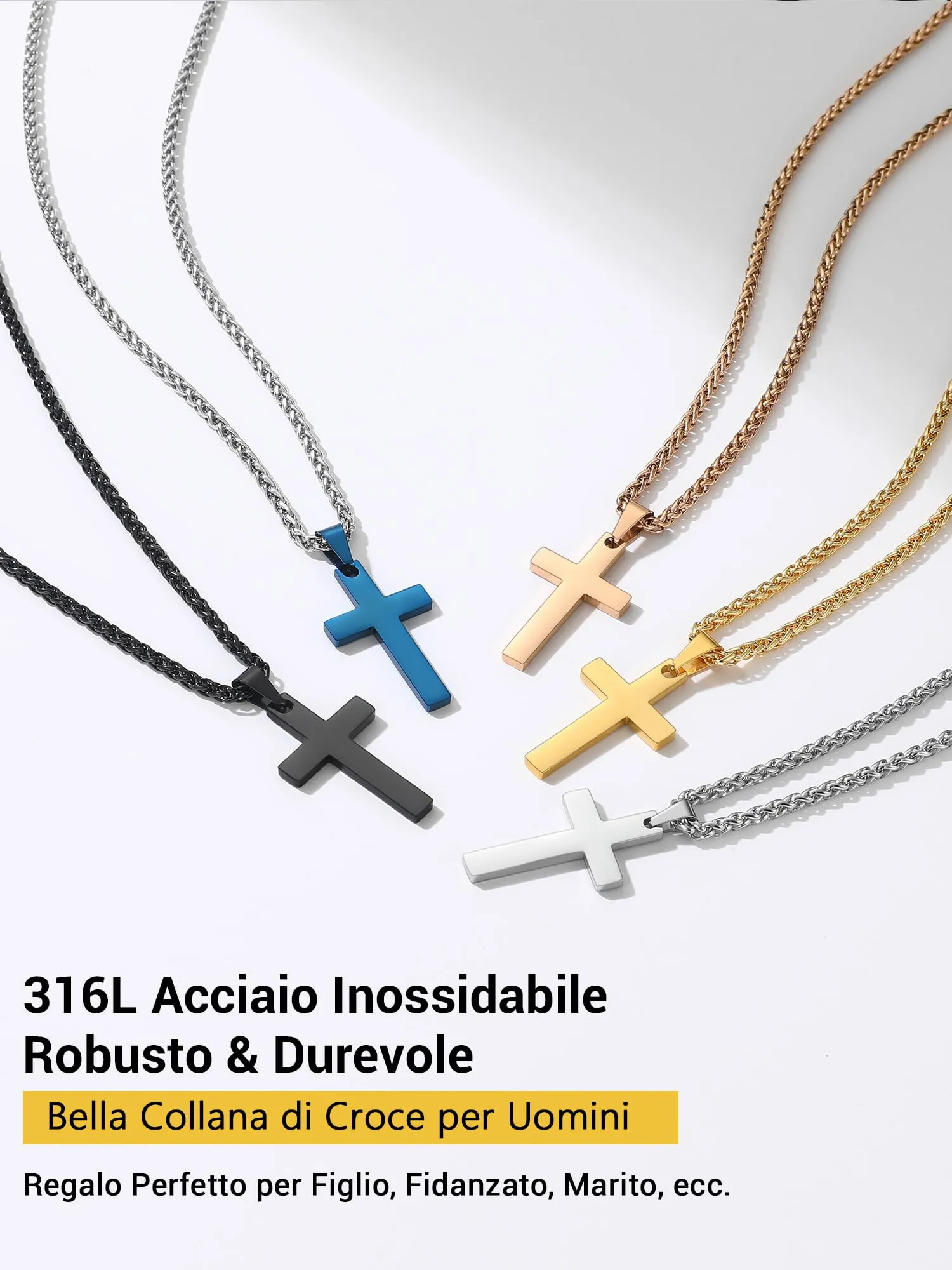 PROSTEEL Collana Croce Uomo Oro 31mm Acciaio Inox 316L - immagine 7