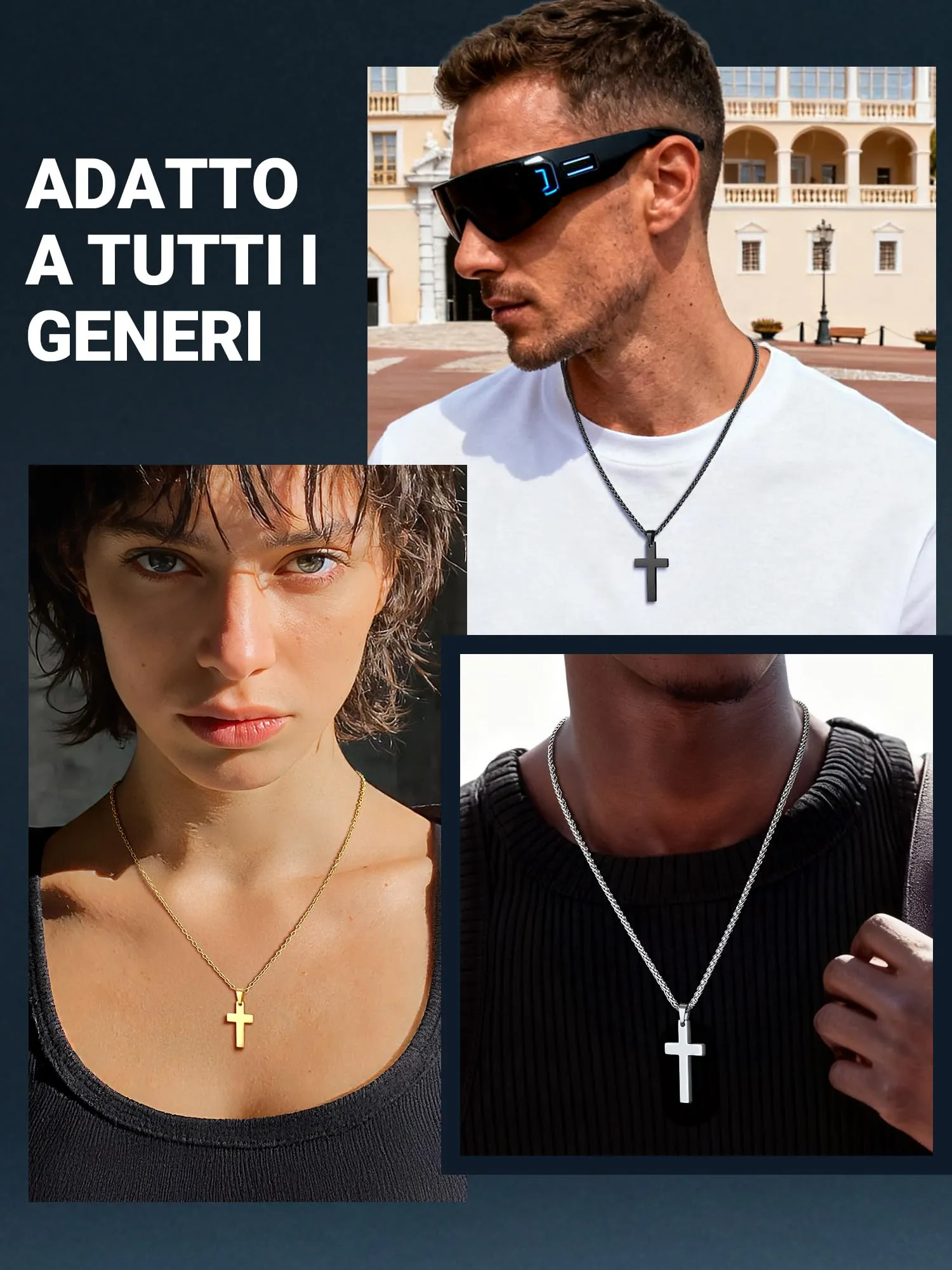 PROSTEEL Collana Croce Personalizzata Uomo, Nero, Acciaio Inox 316L, 43mm - immagine 7