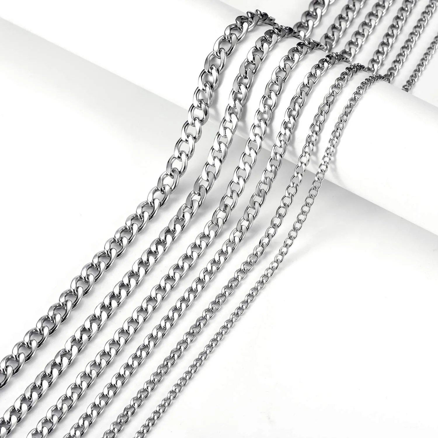 MASADA Collana da uomo in acciaio inossidabile a maglie larghe, argento e oro - immagine 6
