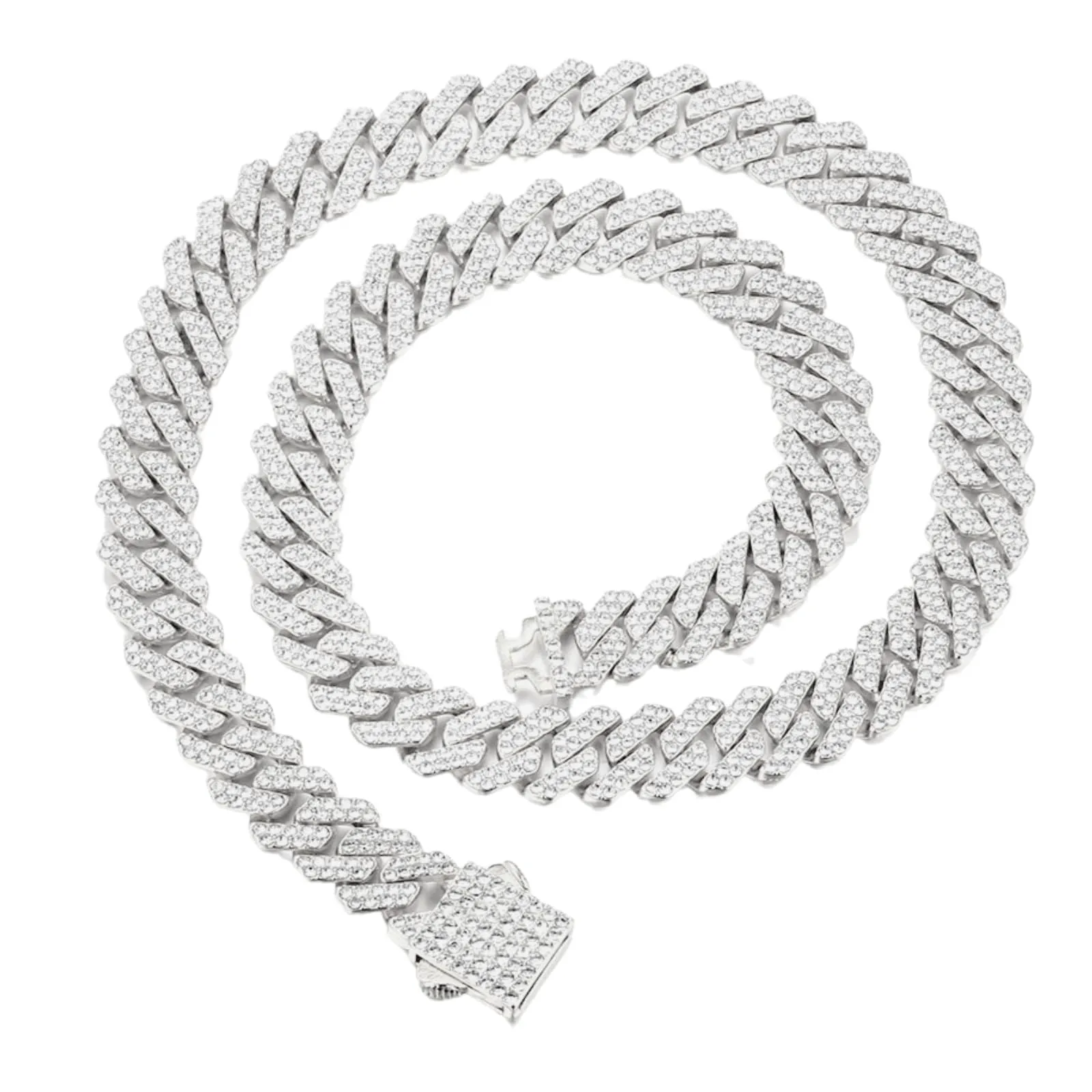 HALUKAKAH Collana a Maglie Cubane Placcata in Platino con Diamanti di Laboratorio, 12 mm x 50 cm - immagine 1