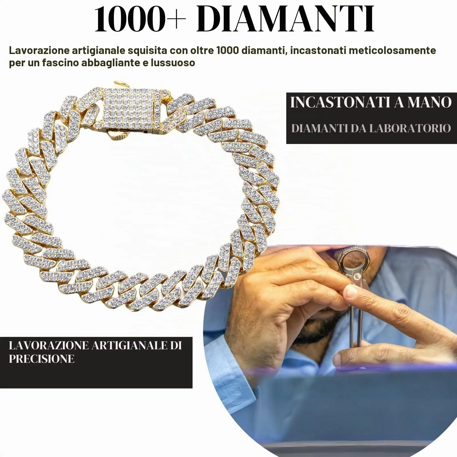 HALUKAKAH Bracciale a Maglie Cubane in Oro 18 Carati con Diamanti di Laboratorio, 12 mm x 20 cm - immagine 3