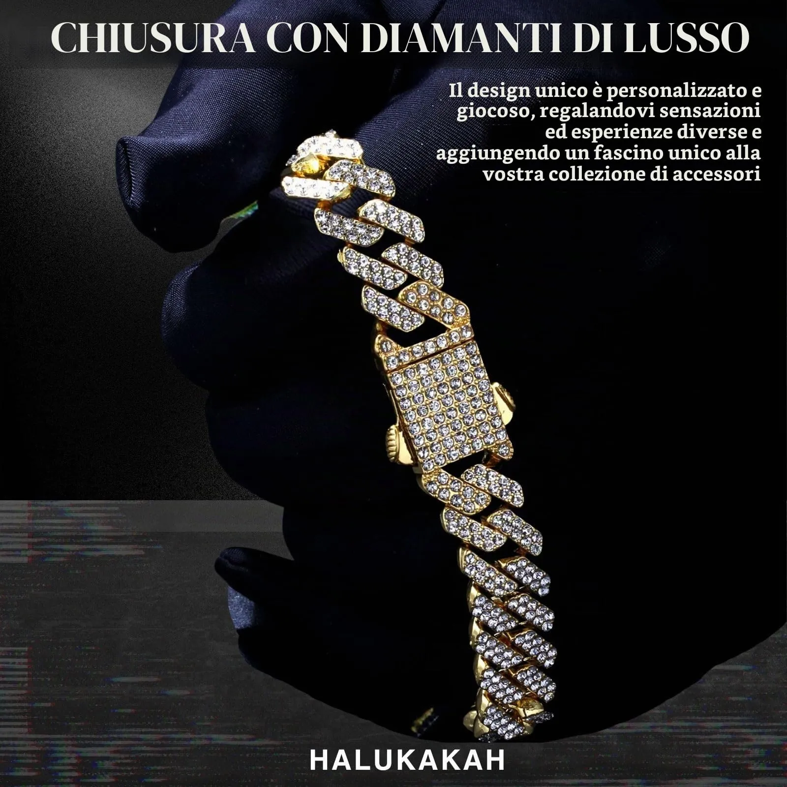 HALUKAKAH Bracciale a Maglie Cubane in Oro 18 Carati con Diamanti di Laboratorio, 12 mm x 20 cm - immagine 4