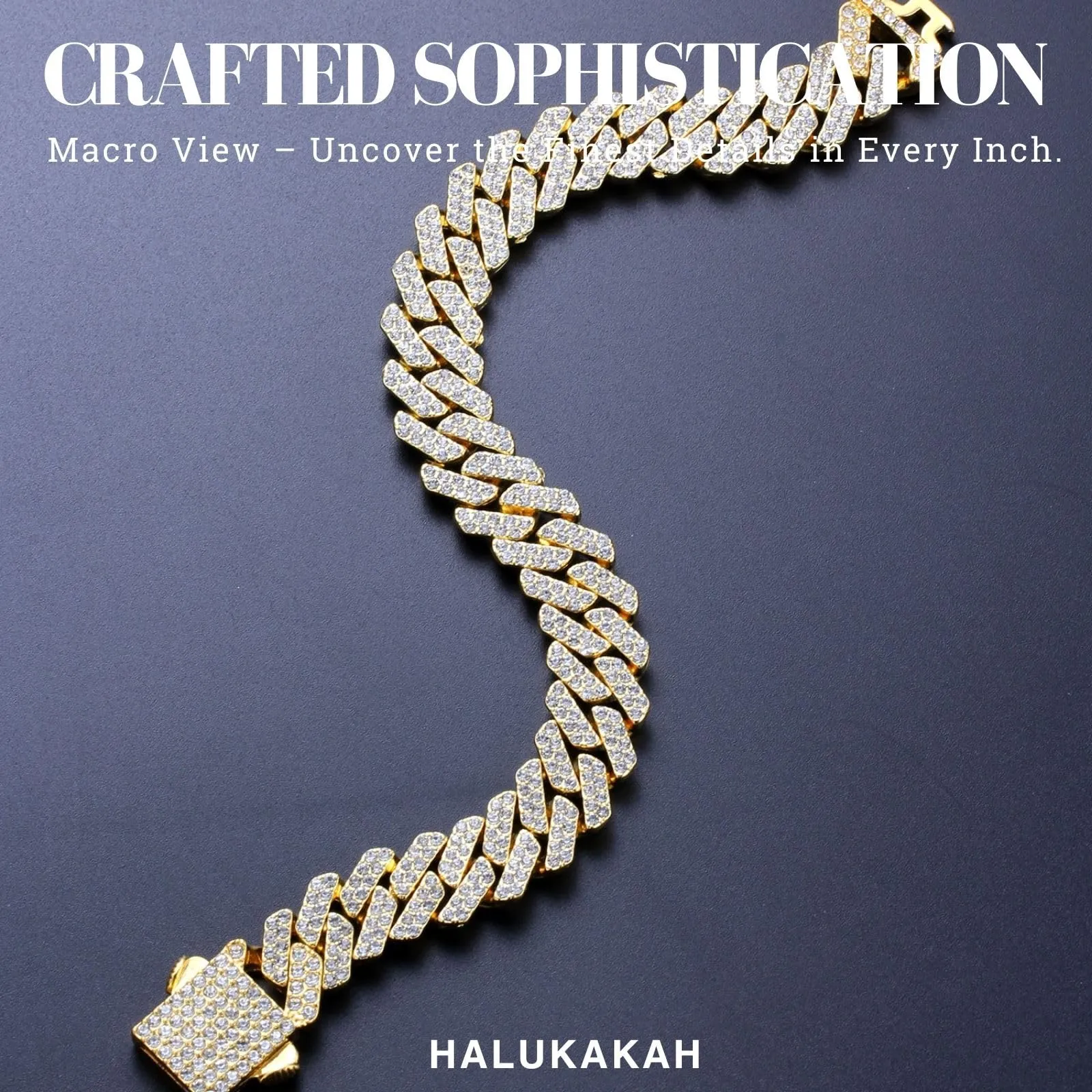 HALUKAKAH Bracciale a Maglie Cubane in Oro 18 Carati con Diamanti di Laboratorio, 12 mm x 20 cm - immagine 5