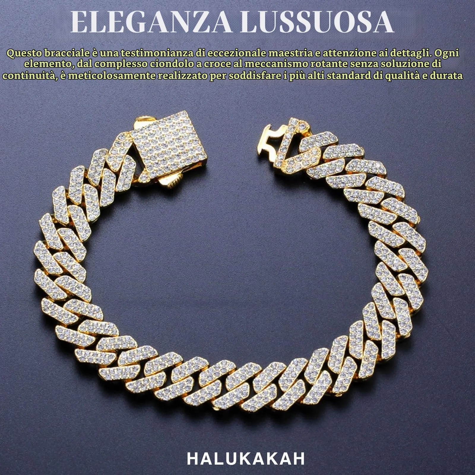 HALUKAKAH Bracciale a Maglie Cubane in Oro 18 Carati con Diamanti di Laboratorio, 12 mm x 20 cm - immagine 6
