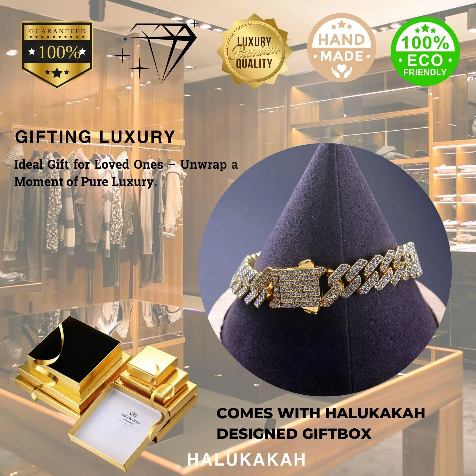 HALUKAKAH Bracciale a Maglie Cubane in Oro 18 Carati con Diamanti di Laboratorio, 12 mm x 20 cm - immagine 7