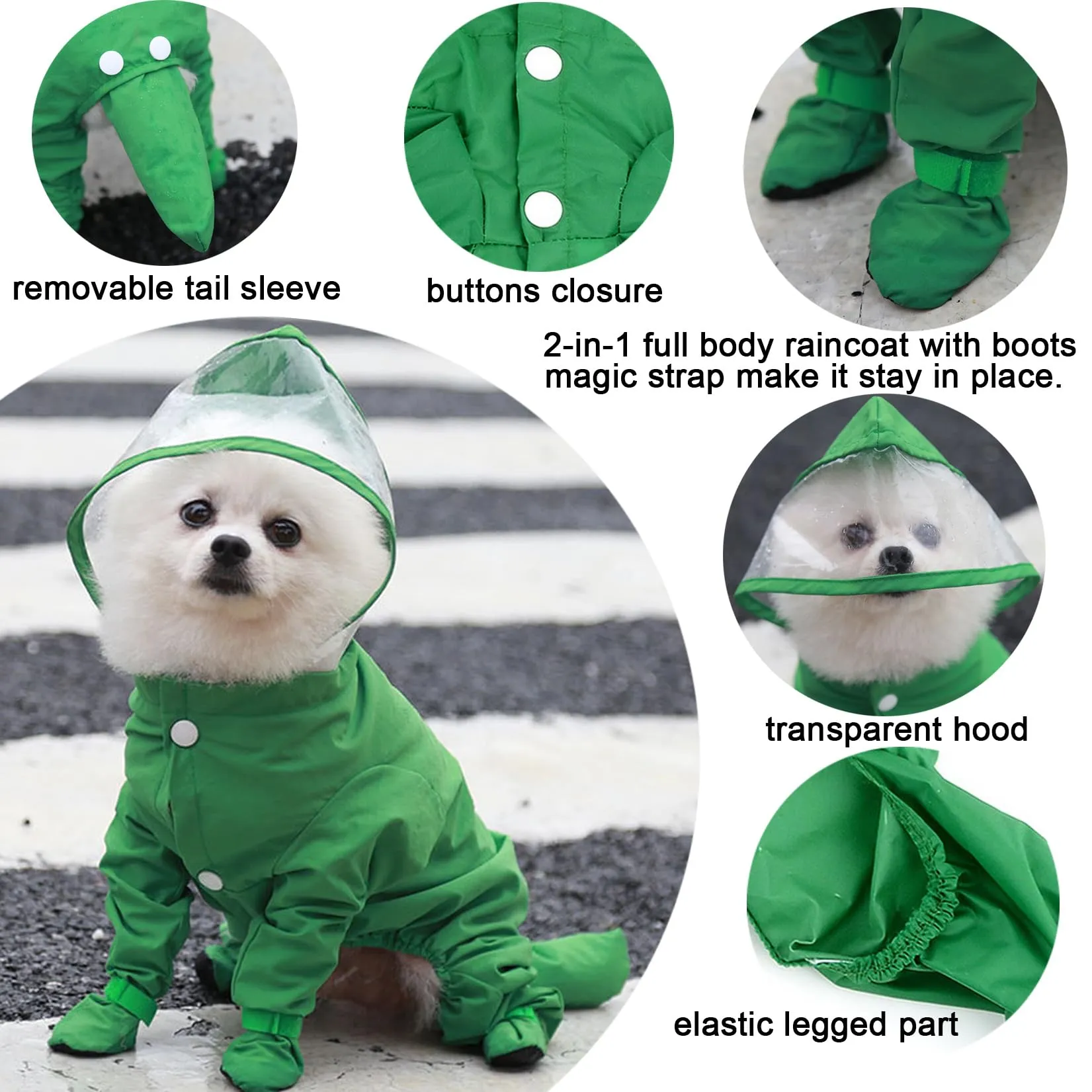 Zunea Impermeabile per Cani con Cappuccio e Stivali, Poncho Rain Jacket per Piccole Razze - immagine 5