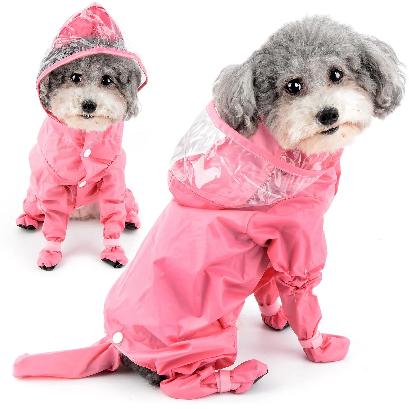 Zunea Impermeabile per cani con cappuccio e stivali, Rosa M - immagine 2