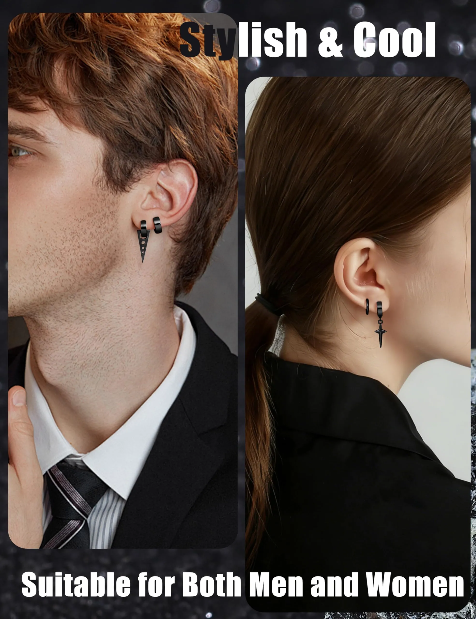 Diamday 25 Pezzi Clip Orecchini per Uomo in Acciaio Inossidabile Croce Catena, Nero - immagine 4