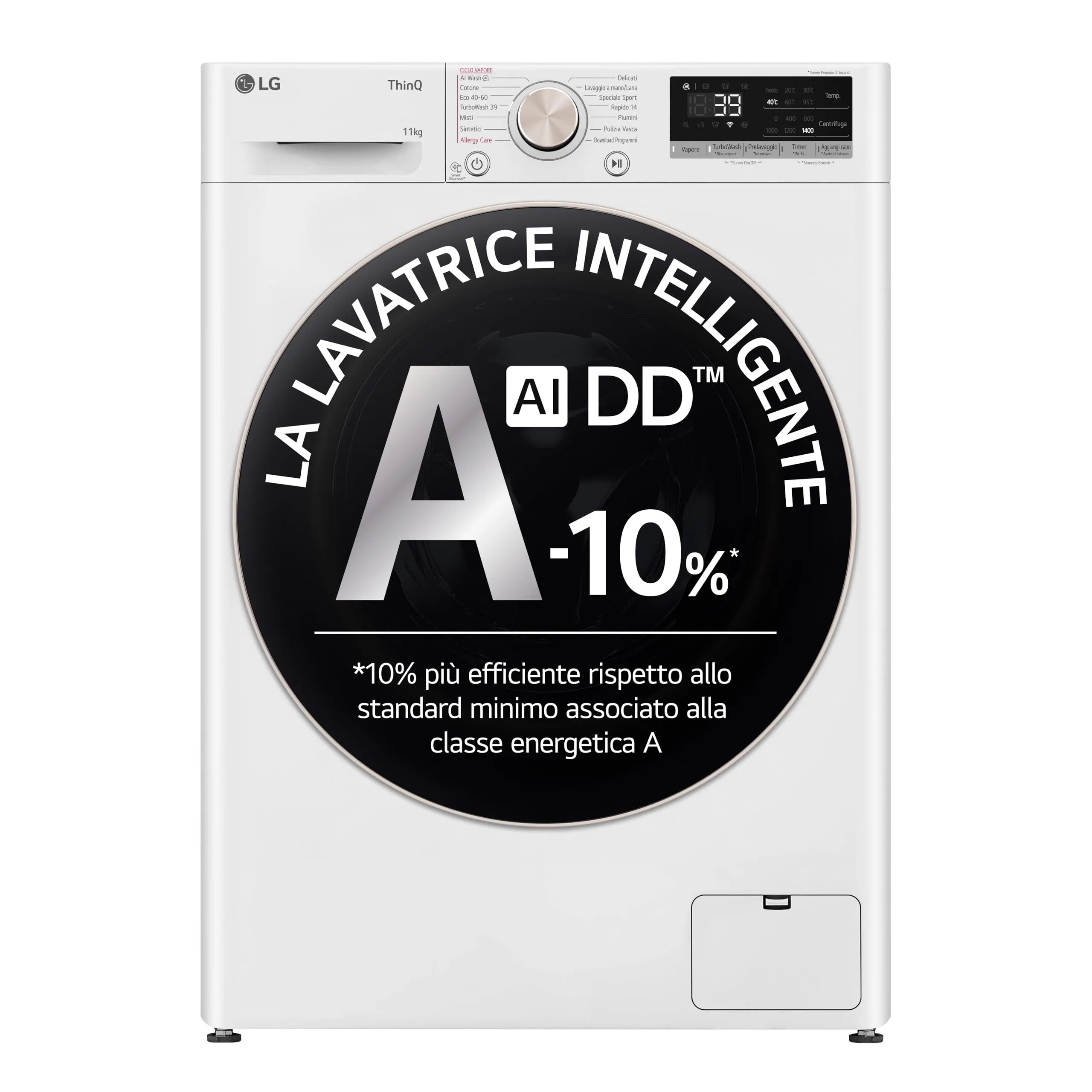 LG F4R7011TSWG Lavatrice AI DD 11kg, Serie R7, Classe A-10%, 1400 giri, TurboWash 360, Vapore, Wi-Fi, Bianco - immagine 1