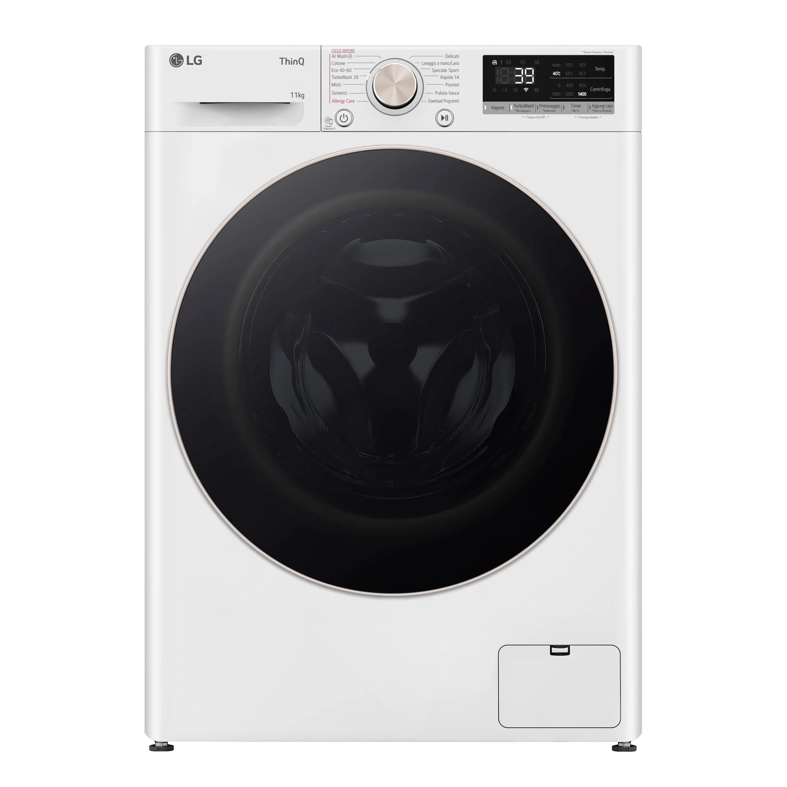 LG F4R7011TSWG Lavatrice AI DD 11kg, Serie R7, Classe A-10%, 1400 giri, TurboWash 360, Vapore, Wi-Fi, Bianco - immagine 2