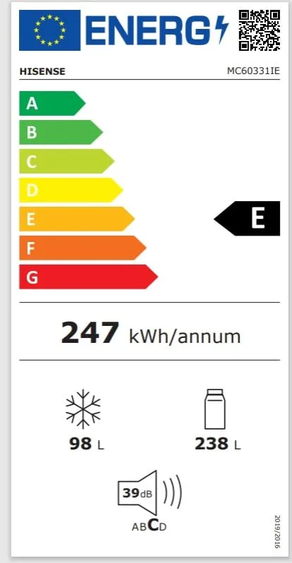 Hisense MC60331IE Frigorifero Combinato Total No Frost, Inox, 200 cm, 336 Litri, Classe E - immagine 11