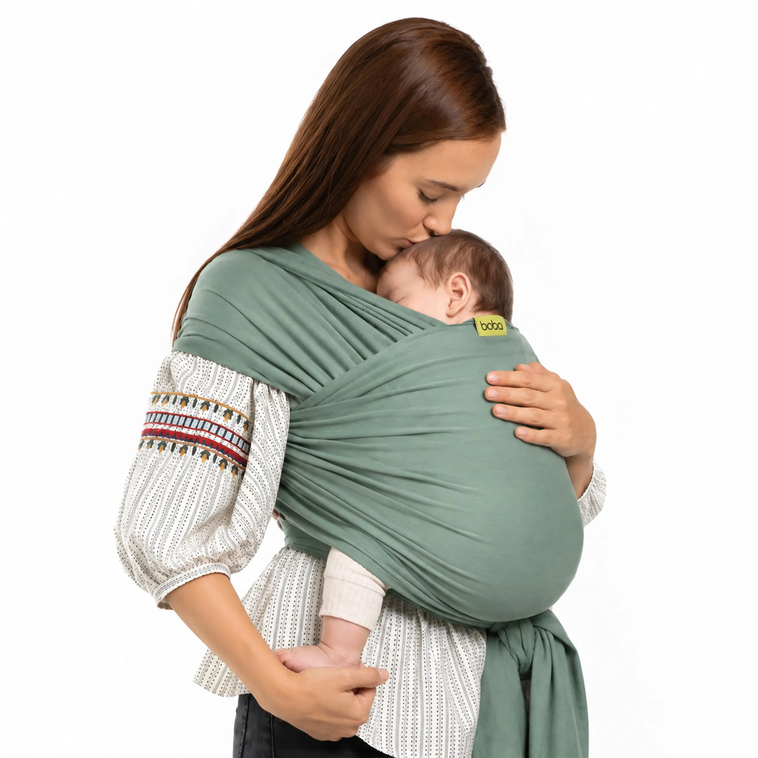 Boba Fascia Porta Bebè Elastica in Cotone, Verde Salvia - immagine 1