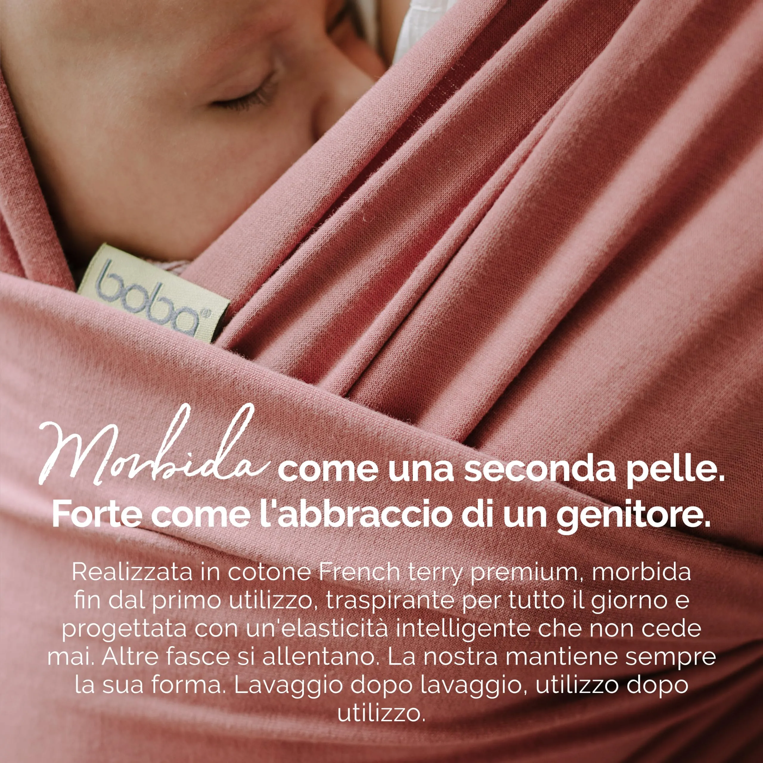 Boba Fascia Porta Bebè Elastica in Cotone, Rosa Antico - immagine 4