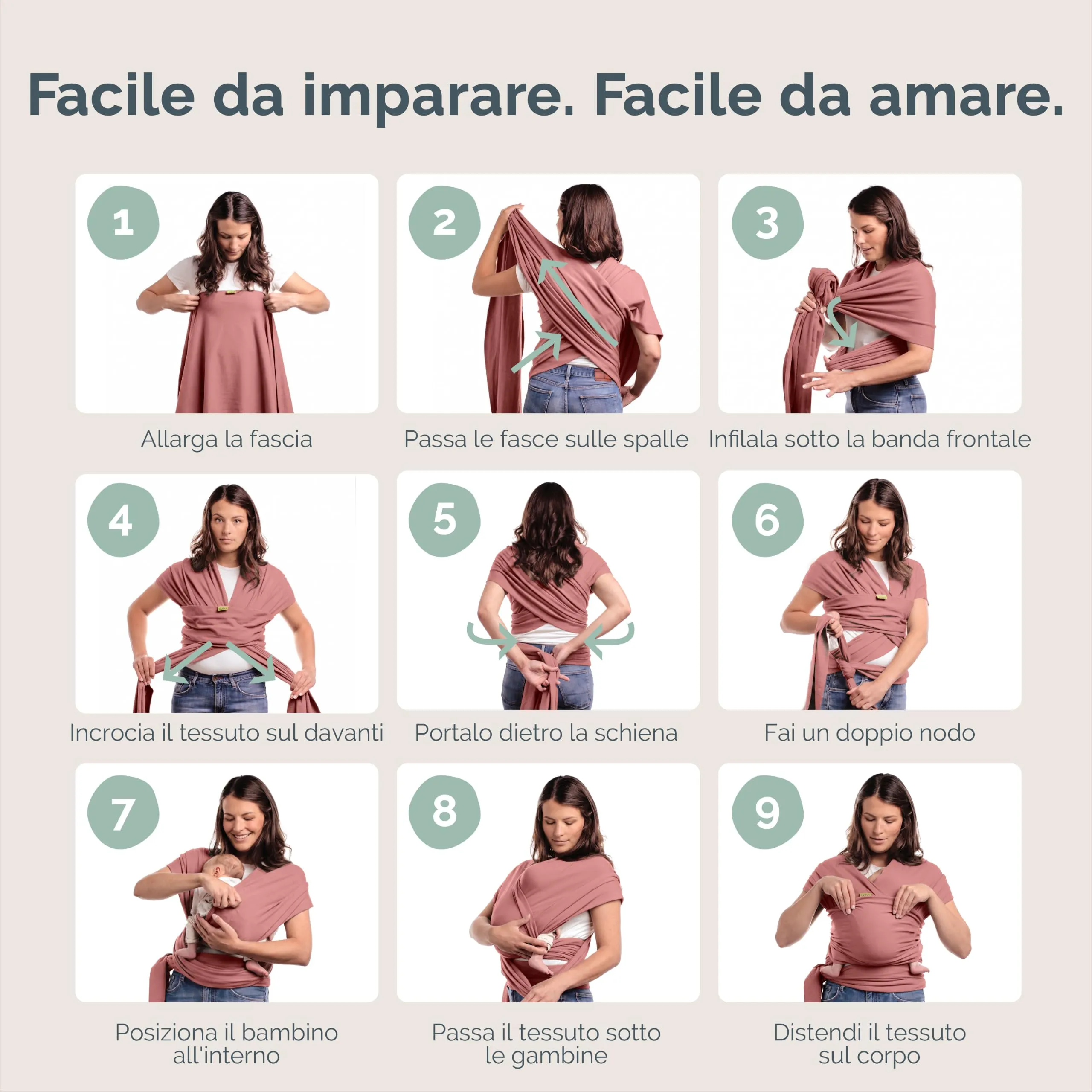 Boba Fascia Porta Bebè Elastica in Cotone, Rosa Antico - immagine 6