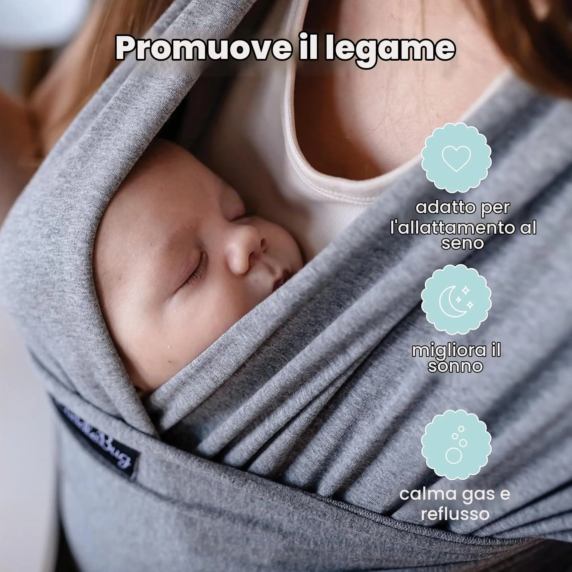 Cuddlebug Fascia Porta Bebè Elastica, 3-16 kg, Menta - immagine 4