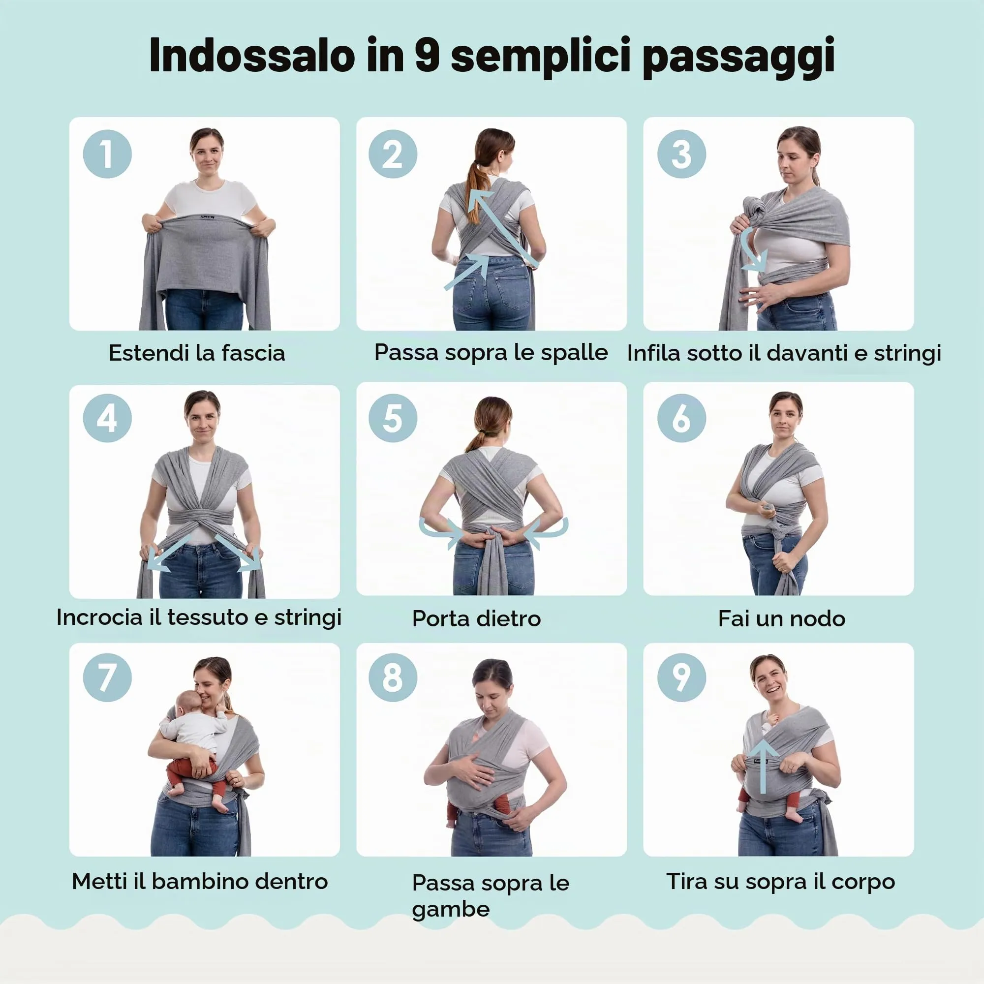 Cuddlebug Fascia Porta Bebè Elastica, 3-16 kg, Menta - immagine 8