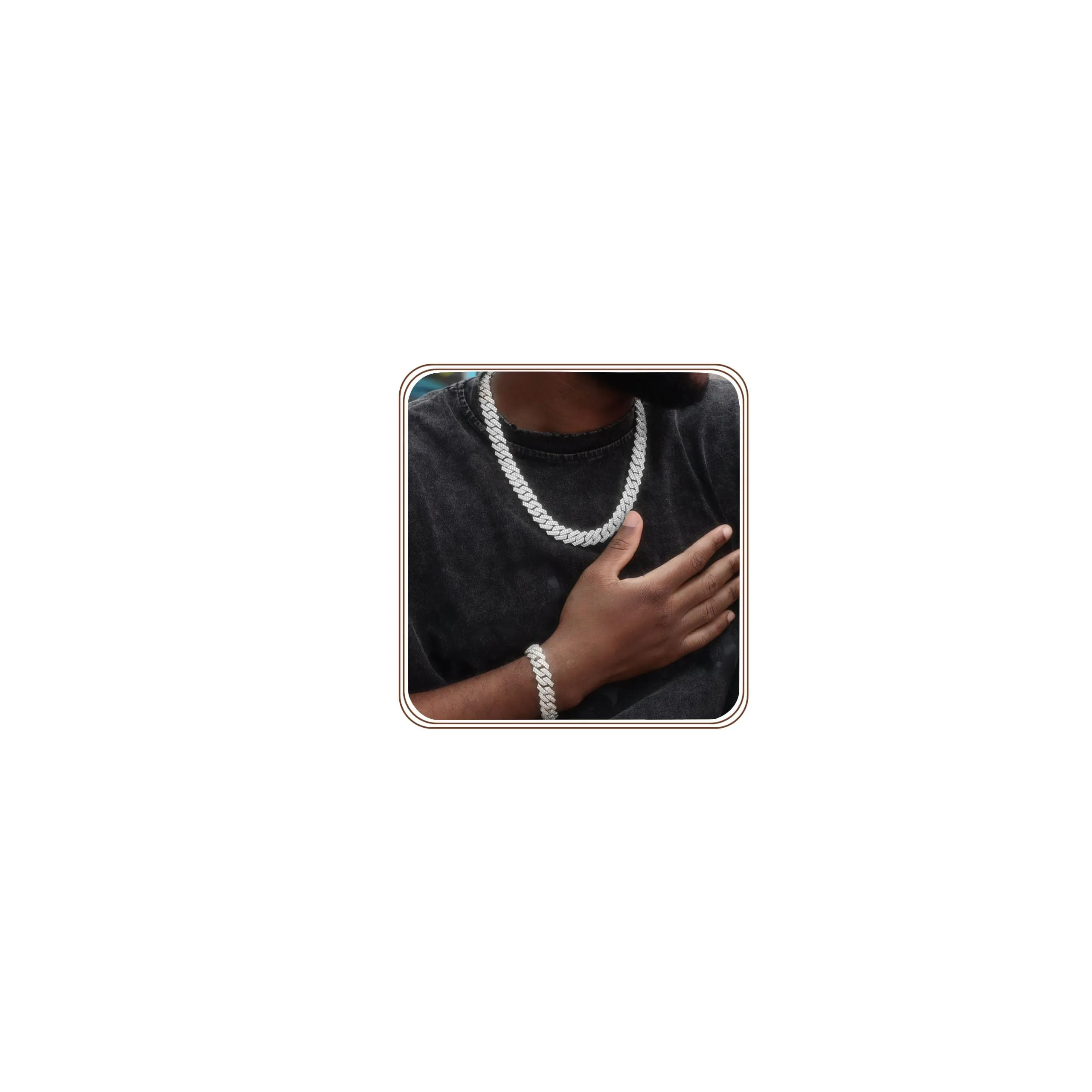 DIDISEE Set Collana e Bracciale Cuban Link in Oro e Argento con Zirconi Sintetici, 22" Necklace and 8" Bracelet - immagine 1
