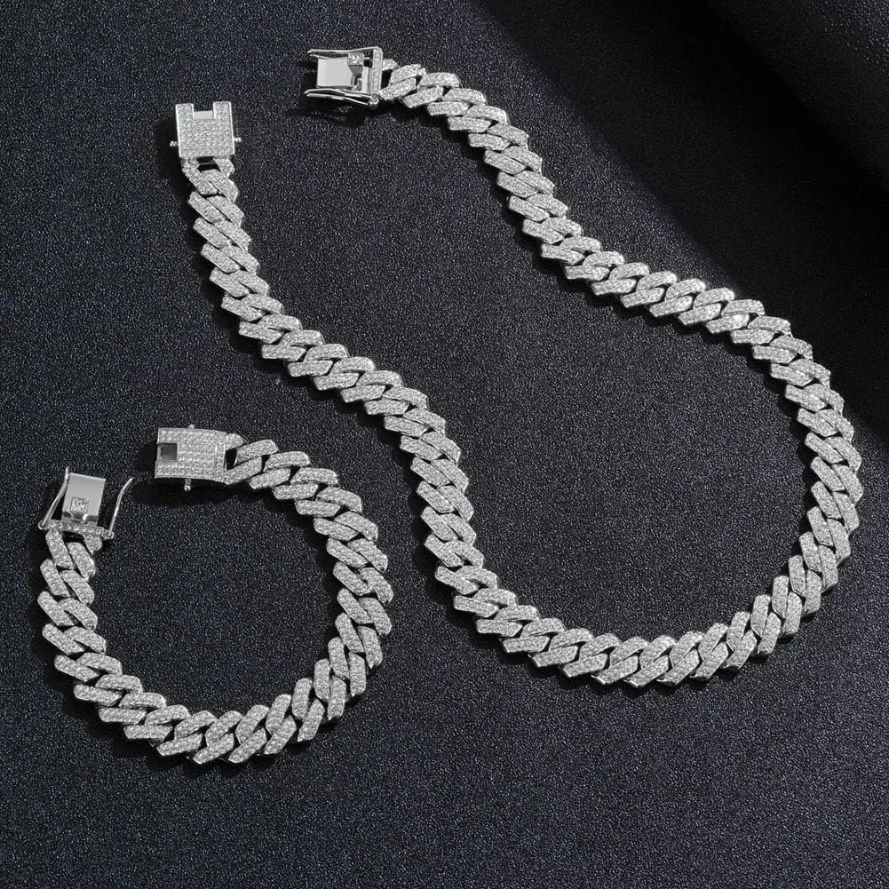 DIDISEE Set Collana e Bracciale Cuban Link in Oro e Argento con Zirconi Sintetici, 22" Necklace and 8" Bracelet - immagine 3