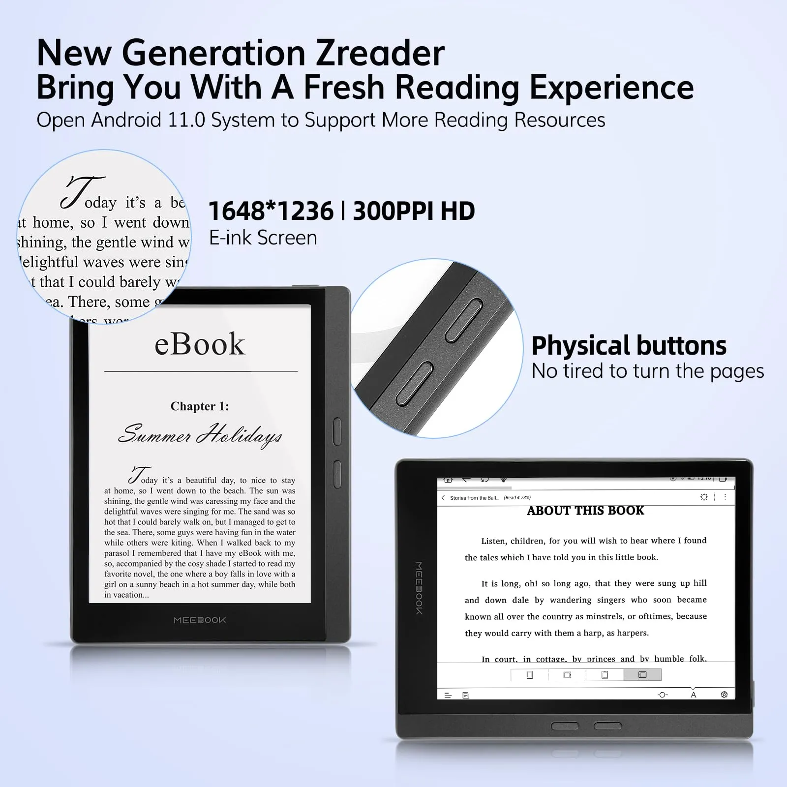 Meebook M7 E-Reader - 6.8" E Ink Carta Display, 300PPI, Android 11, Quad Core Processor, 3GB RAM, 32GB Storage, Micro-SD Slot, Gray - immagine 3