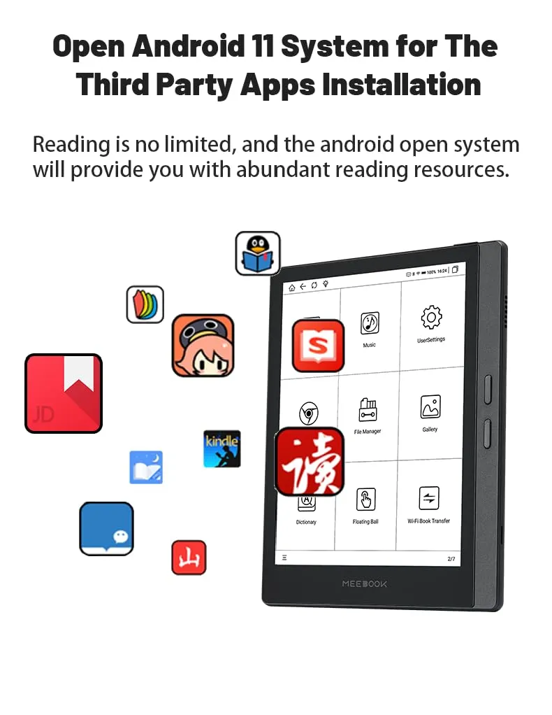Meebook M7 E-Reader - 6.8" E Ink Carta Display, 300PPI, Android 11, Quad Core Processor, 3GB RAM, 32GB Storage, Micro-SD Slot, Gray - immagine 8
