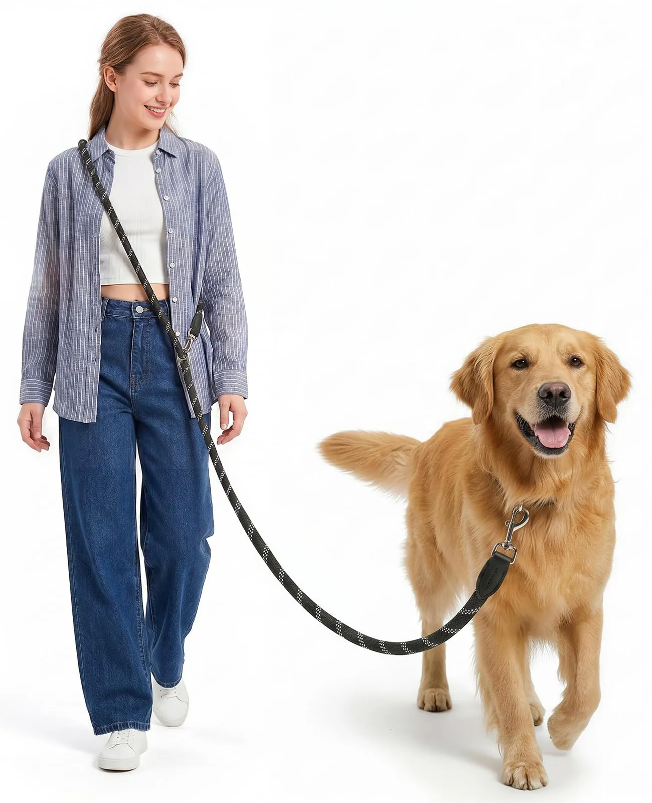 oneisall Guinzaglio per Cani di Taglia Grande e Media (15-60kg), Mano Libera, 3m, Doppio con Catarifrangente - immagine 1