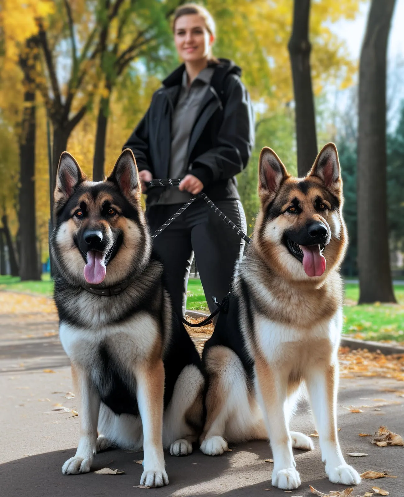 oneisall Guinzaglio per Cani di Taglia Grande e Media (15-60kg), Mano Libera, 3m, Doppio con Catarifrangente - immagine 3