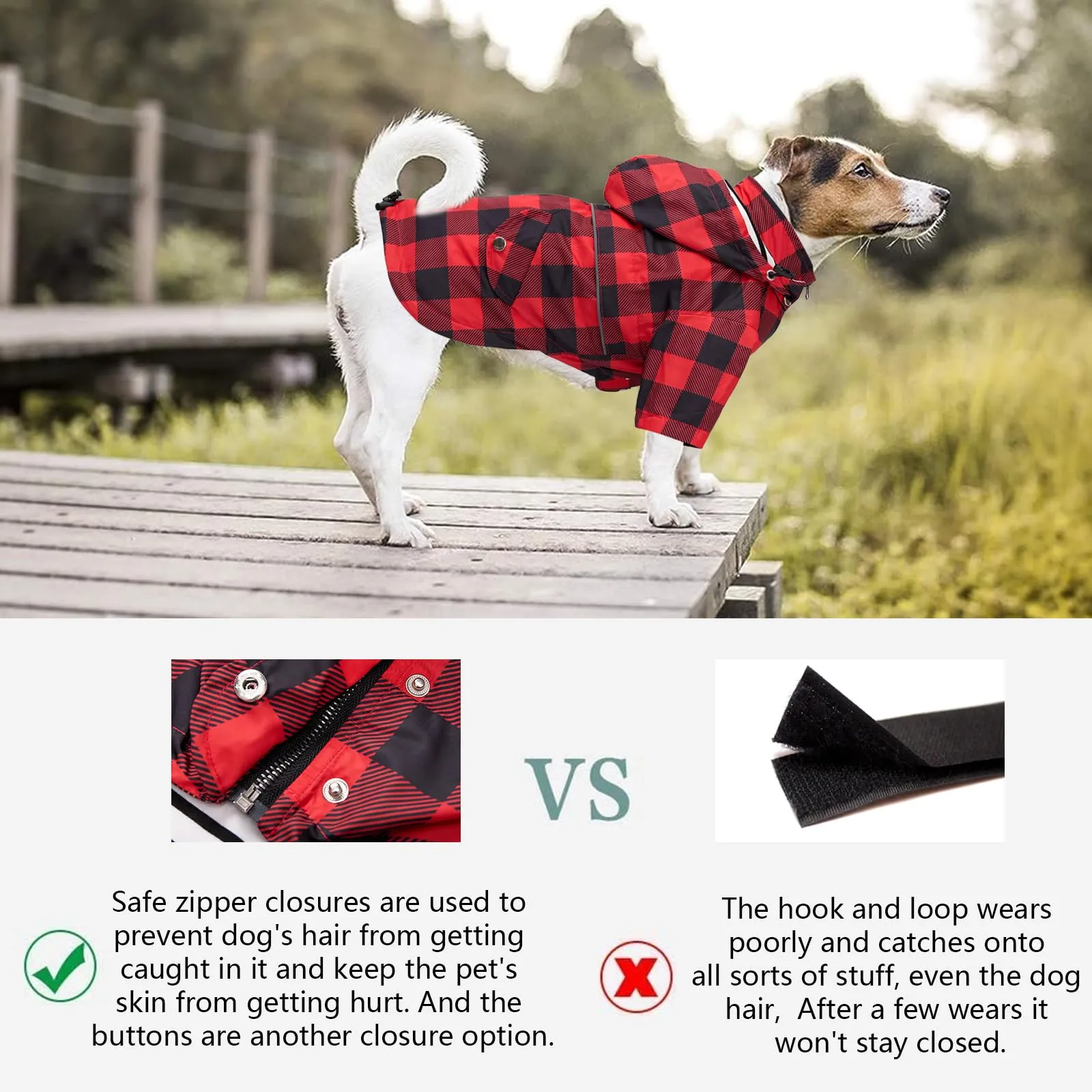 Impermeabile Morezi per cani, traspirante con cerniera, cappuccio staccabile, Quadretti Rosso, XXL - immagine 5