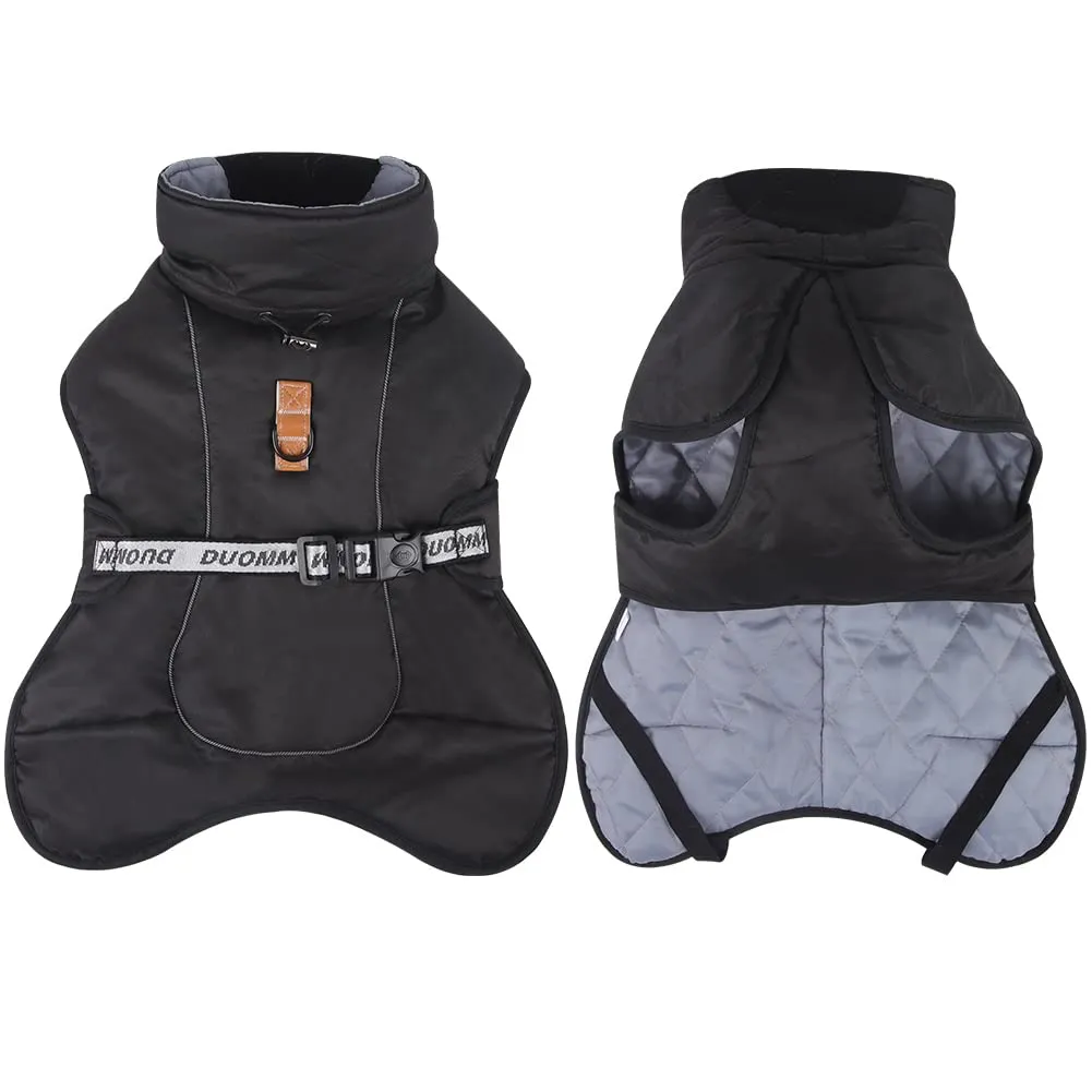DoggieKit Giacca per Cani Impermeabile Antivento Inverno con Strisce Riflettenti e Foro per Imbracatura, Nero, XL - immagine 3