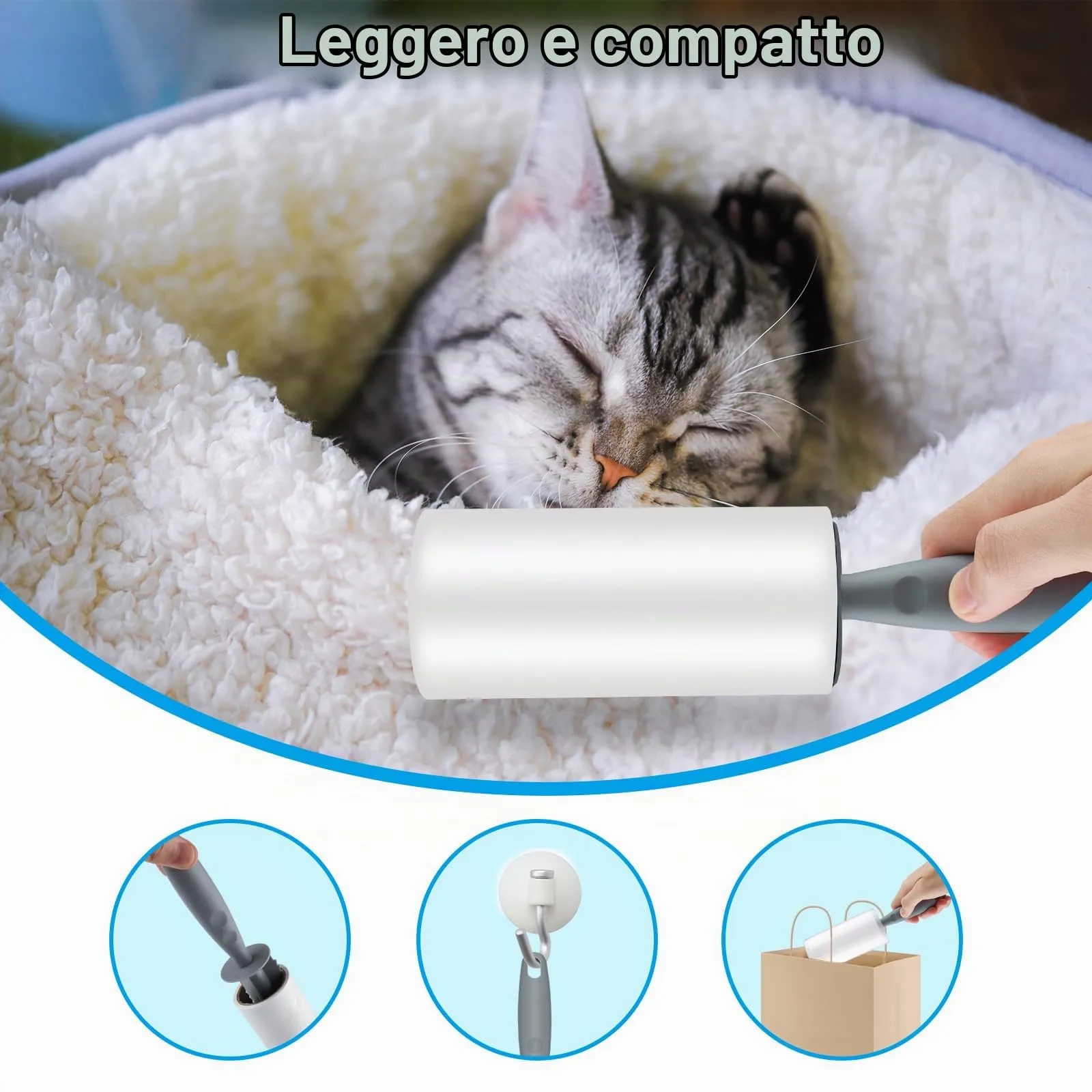 Vexillic Rullo Levapelucchi Adesivo, 12 Rotoli con 2 Manici e 2 Parapolvere, 60 Fogli per Rotolo - immagine 5