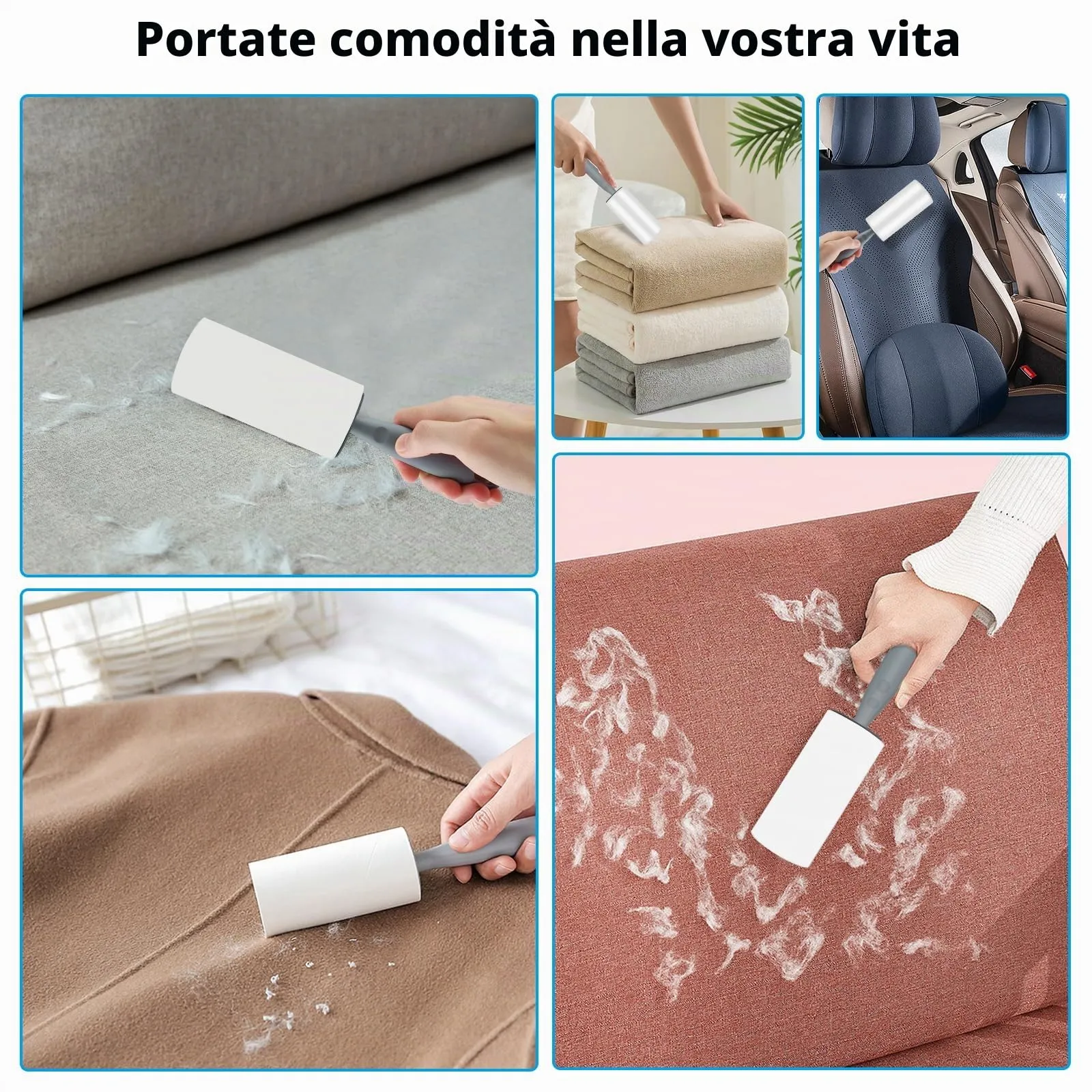 Vexillic Rullo Levapelucchi Adesivo, 12 Rotoli con 2 Manici e 2 Parapolvere, 60 Fogli per Rotolo - immagine 6