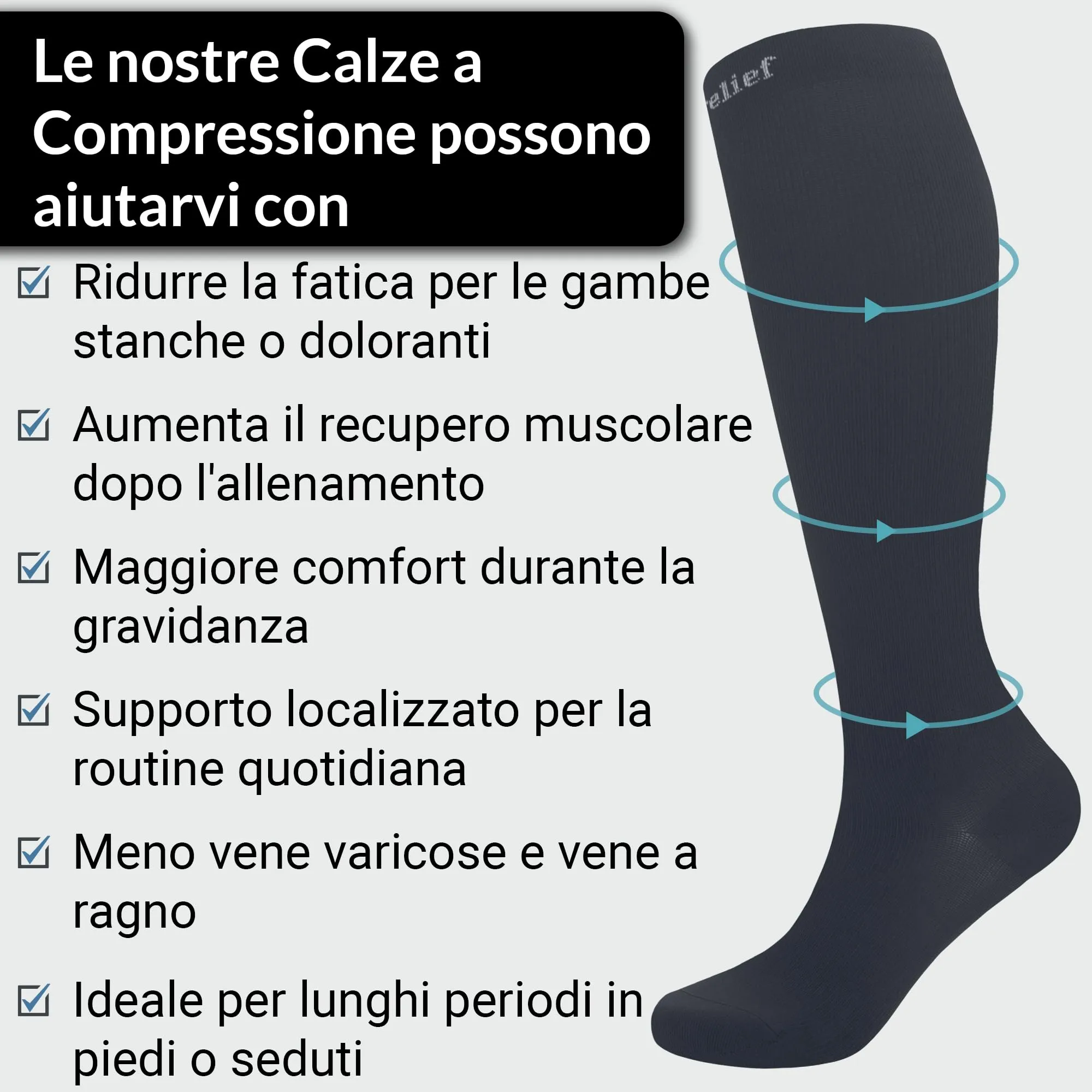 360 Relief Calze a Compressione Graduata Donna e Uomo, 15-20 mmHg, Nero, L-XL - immagine 6