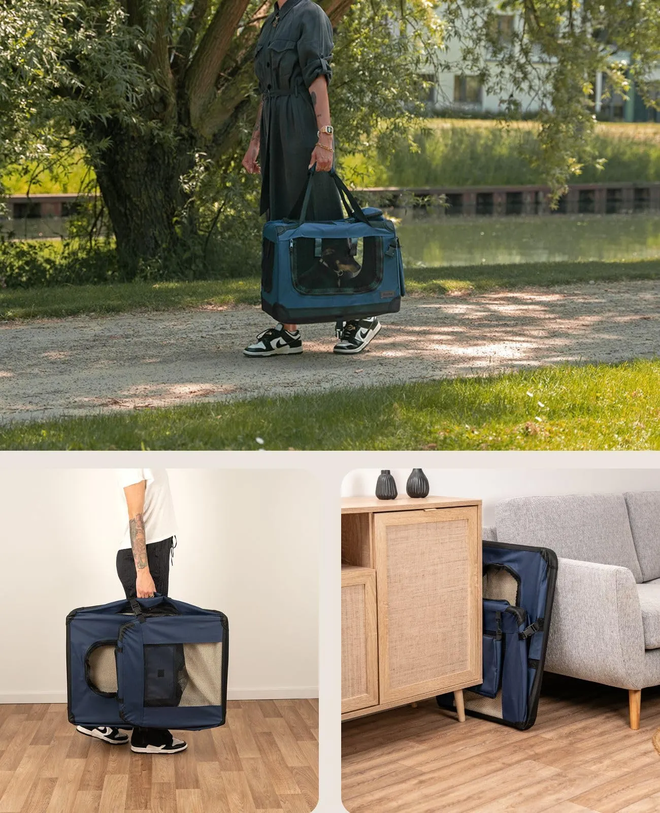 lionto Trasportino Cane Pieghevole per Viaggio e Auto, 50x34x36 cm, Blu - immagine 3