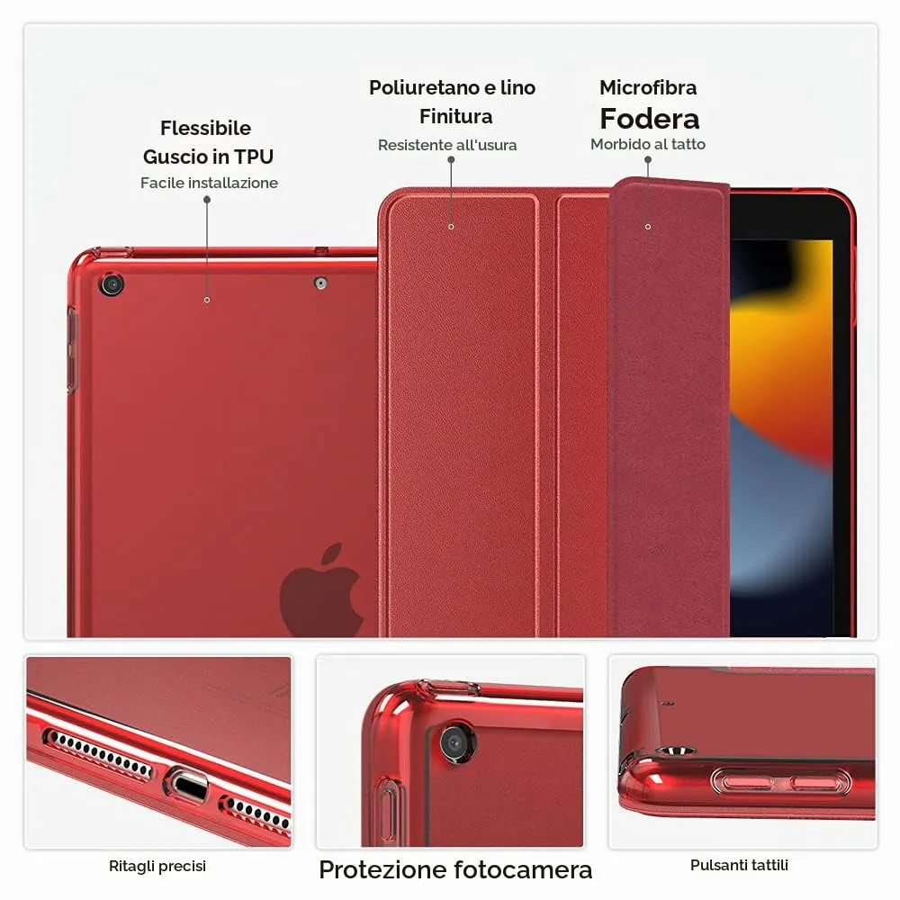MoKo Cover for iPad 7th, 8th, 9th Generation 10.2" (2019/2020/2021), Rosso - immagine 4