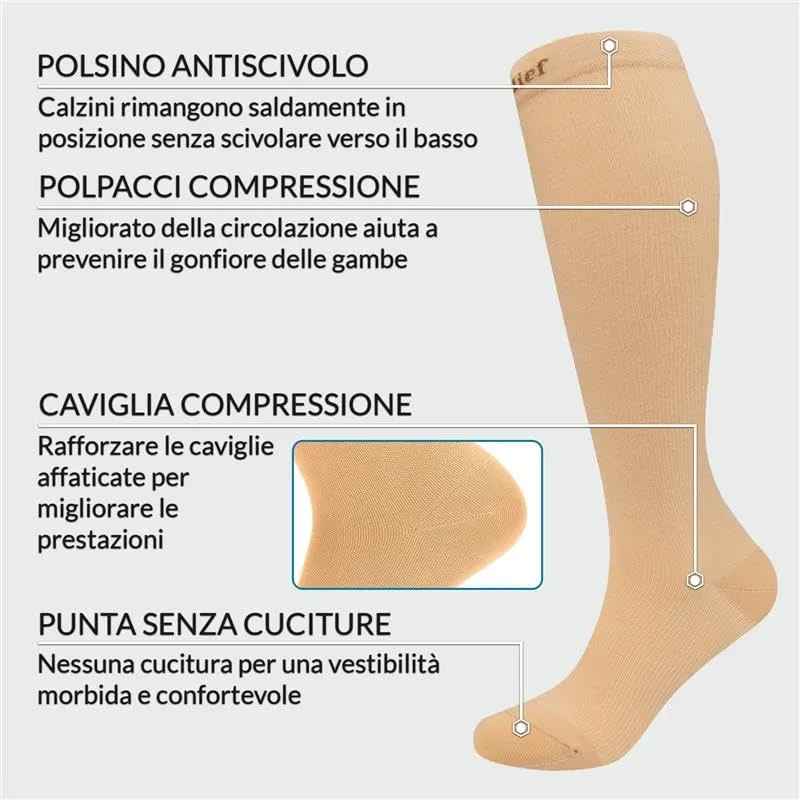 360 Relief Calze a Compressione Graduata per Donna e Uomo, Beige, L-XL - immagine 2