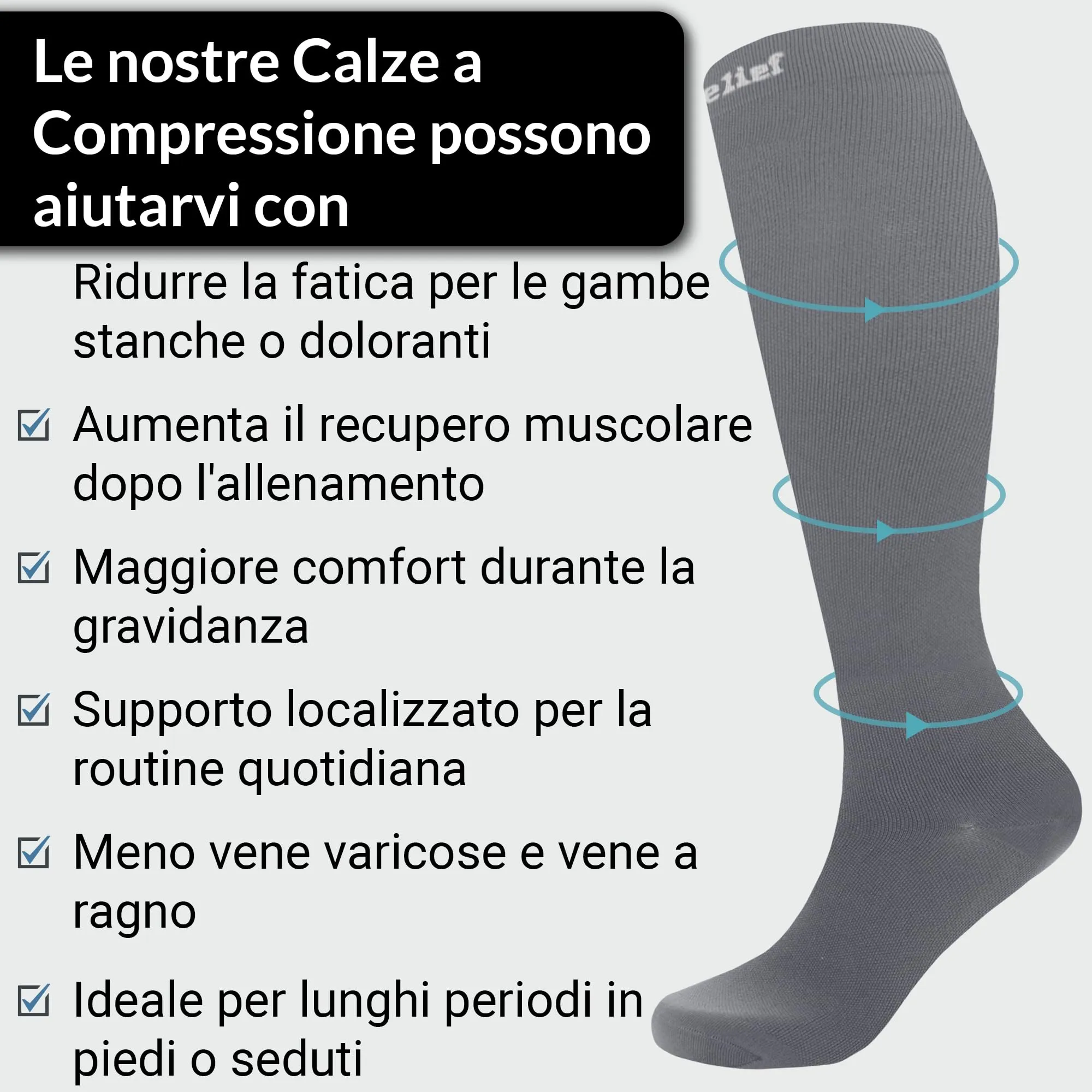 360 Relief Calze Compressione Graduata Donna e Uomo, L-XL, Grigio - immagine 6
