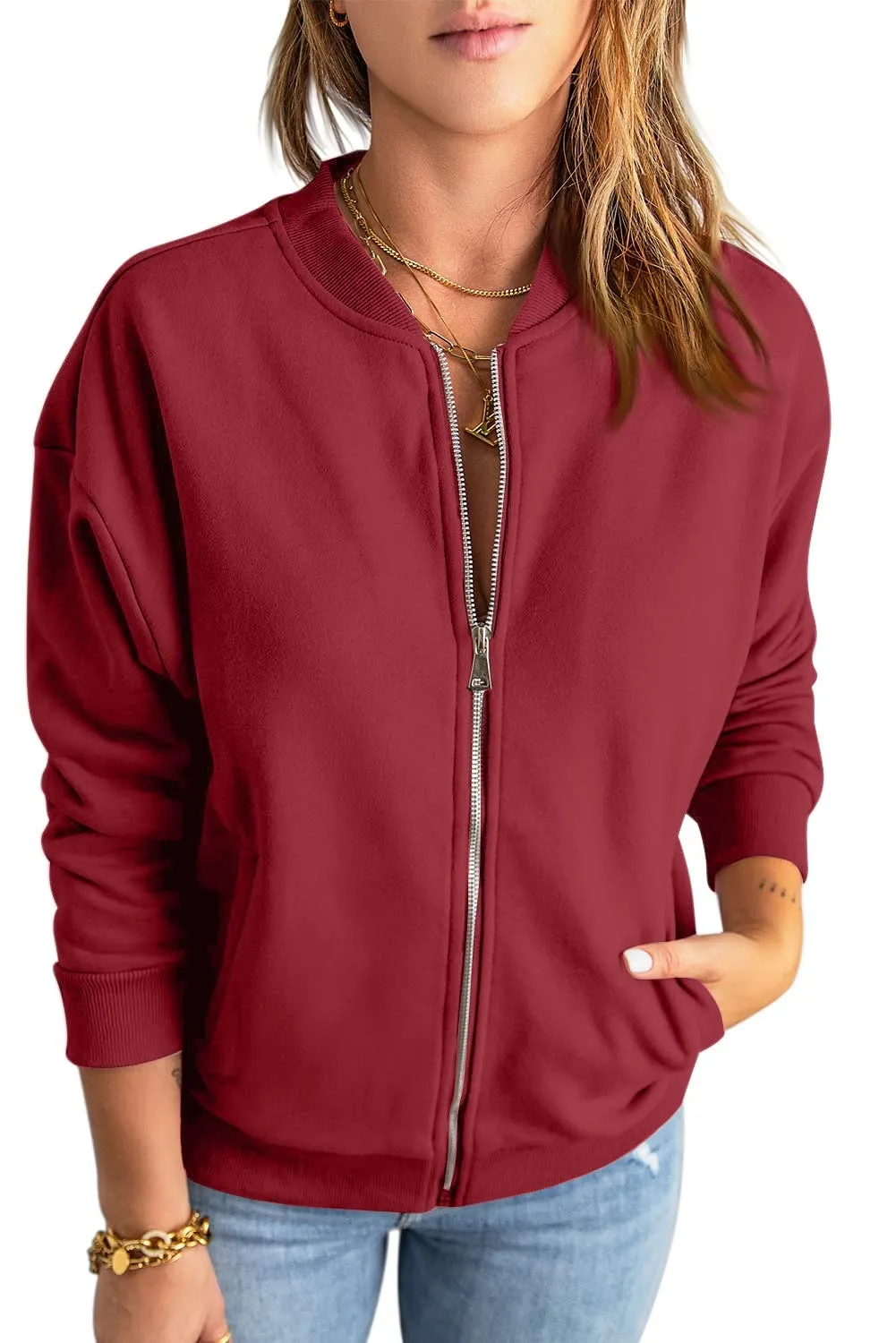 GeGekoko Donna Felpa con Zip e Tasche Giacca Sportiva Lunga Hoodie Sweatshirt - immagine 1