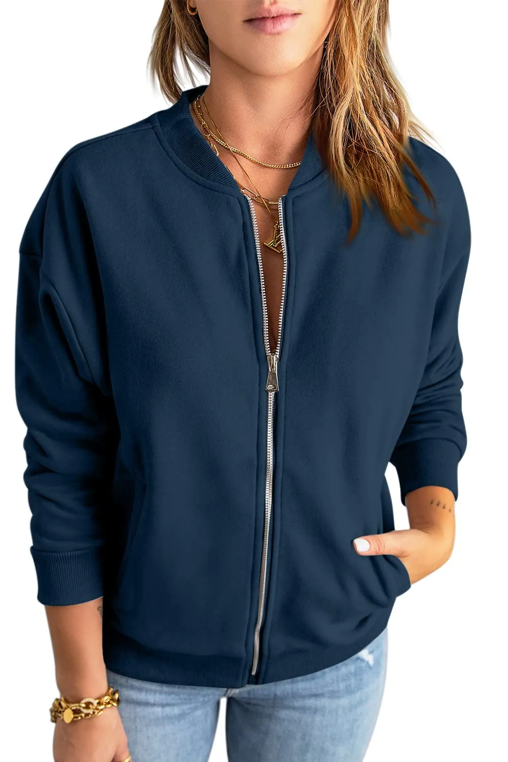 GeGekoko Donna Felpa con Zip e Tasche Giacca Sportiva Lunga Hoodie Sweatshirt - immagine 1