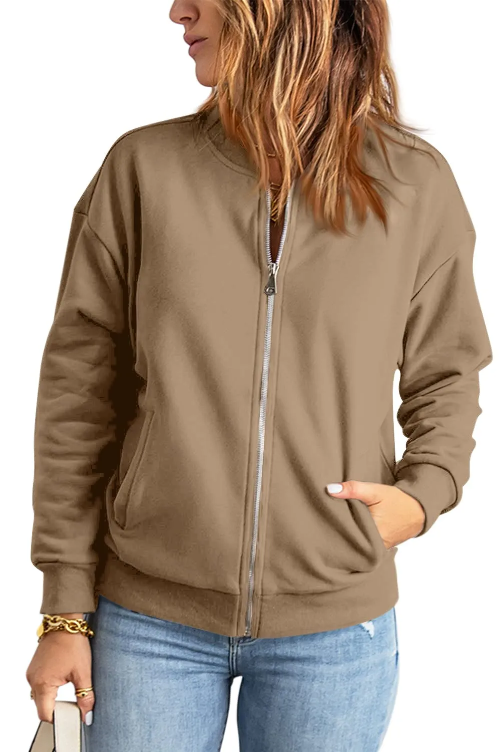 GeGekoko Felpa Donna con Zip e Tasche, Giacca Sportiva Lunga in Cotone e Poliestere - immagine 3