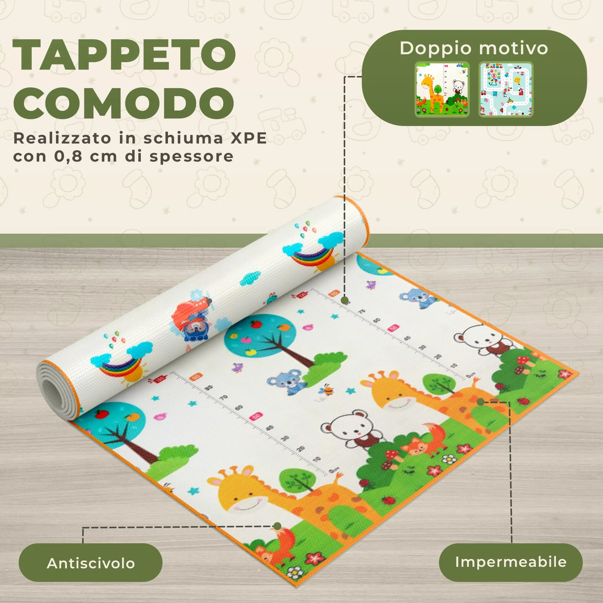 JUPPLIES Box Bambini 120×120 cm, Recinto Gioco per Neonato 6-24 Mesi, Grigio con Manici, Cestino e Tappeto - immagine 6