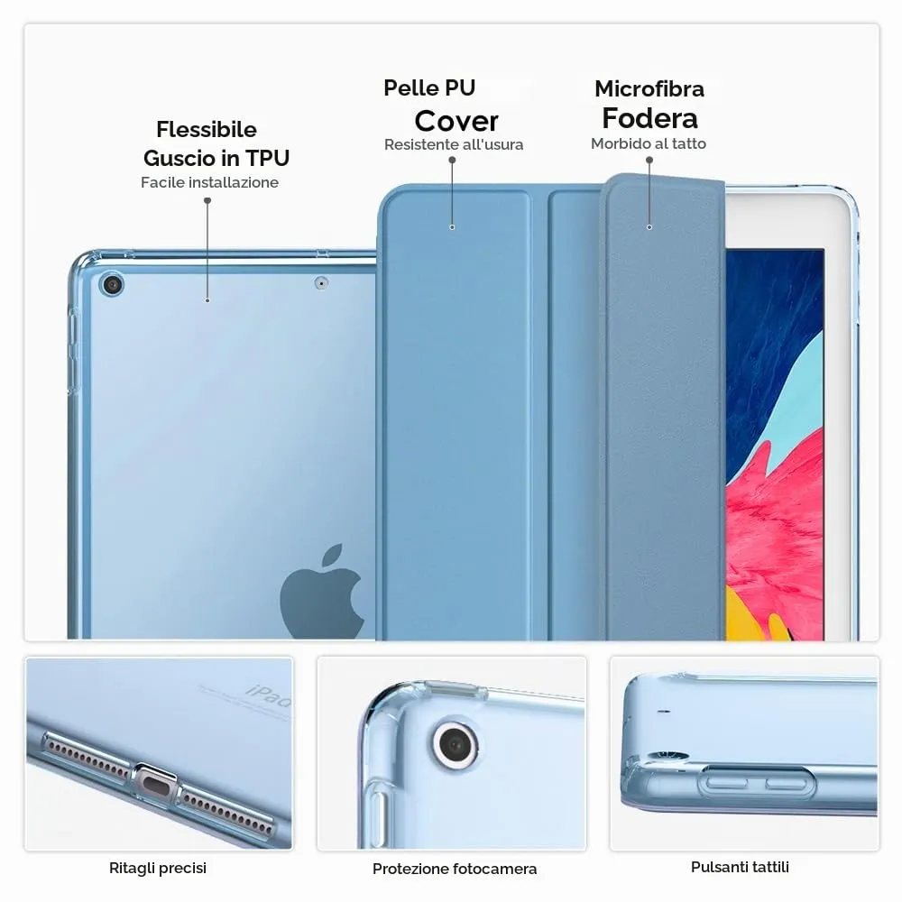 MoKo Cover per iPad 9a/8a/7a Gen 10,2" (2021/2020/2019), Blu Nebbioso - immagine 4