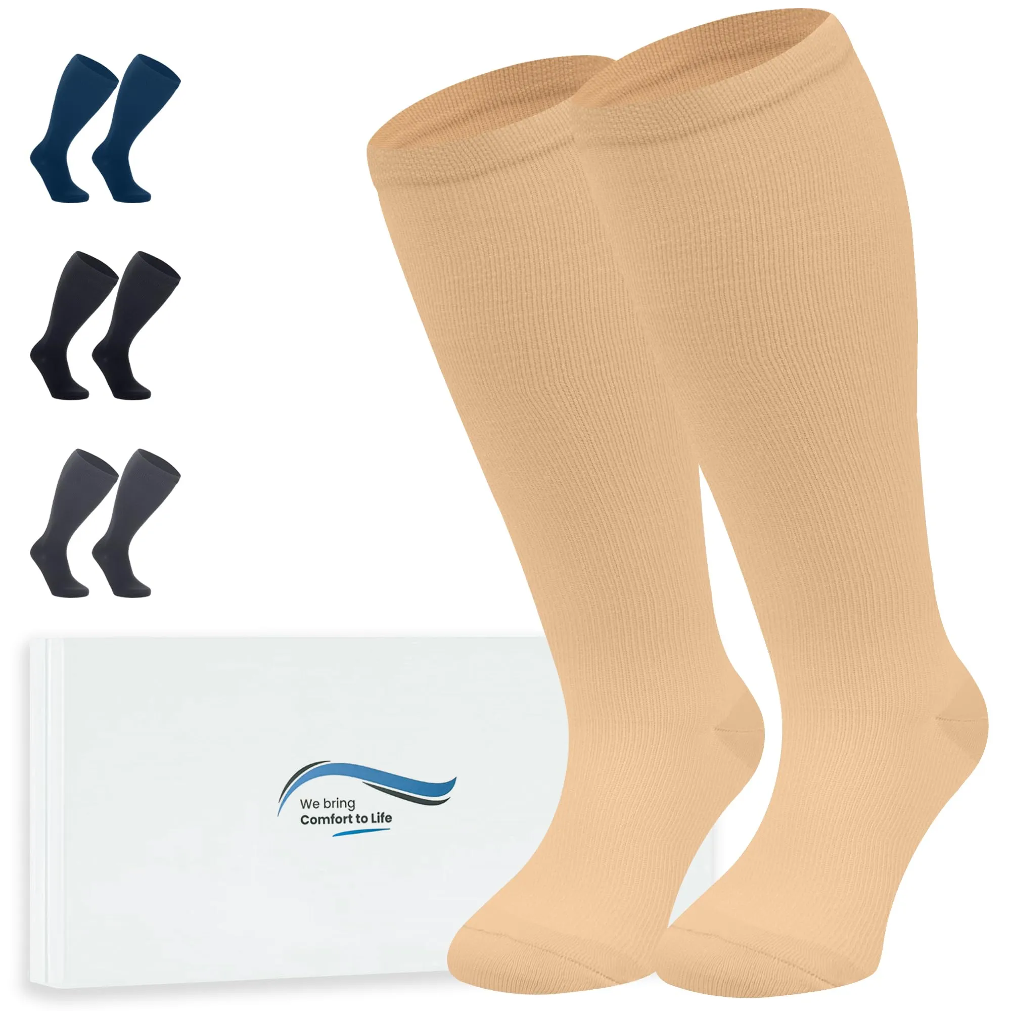 360 Relief Calze a Compressione Graduata per Donna e Uomo, Beige, 4XL - immagine 1