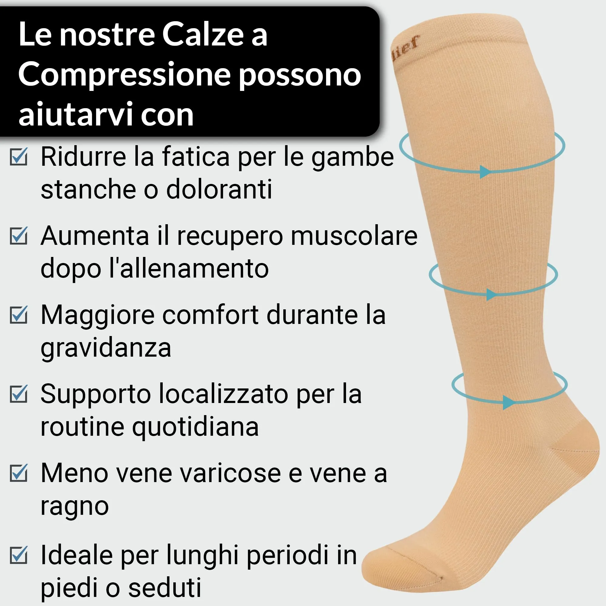 360 Relief Calze a Compressione Graduata per Donna e Uomo, L-XL, Beige - immagine 6