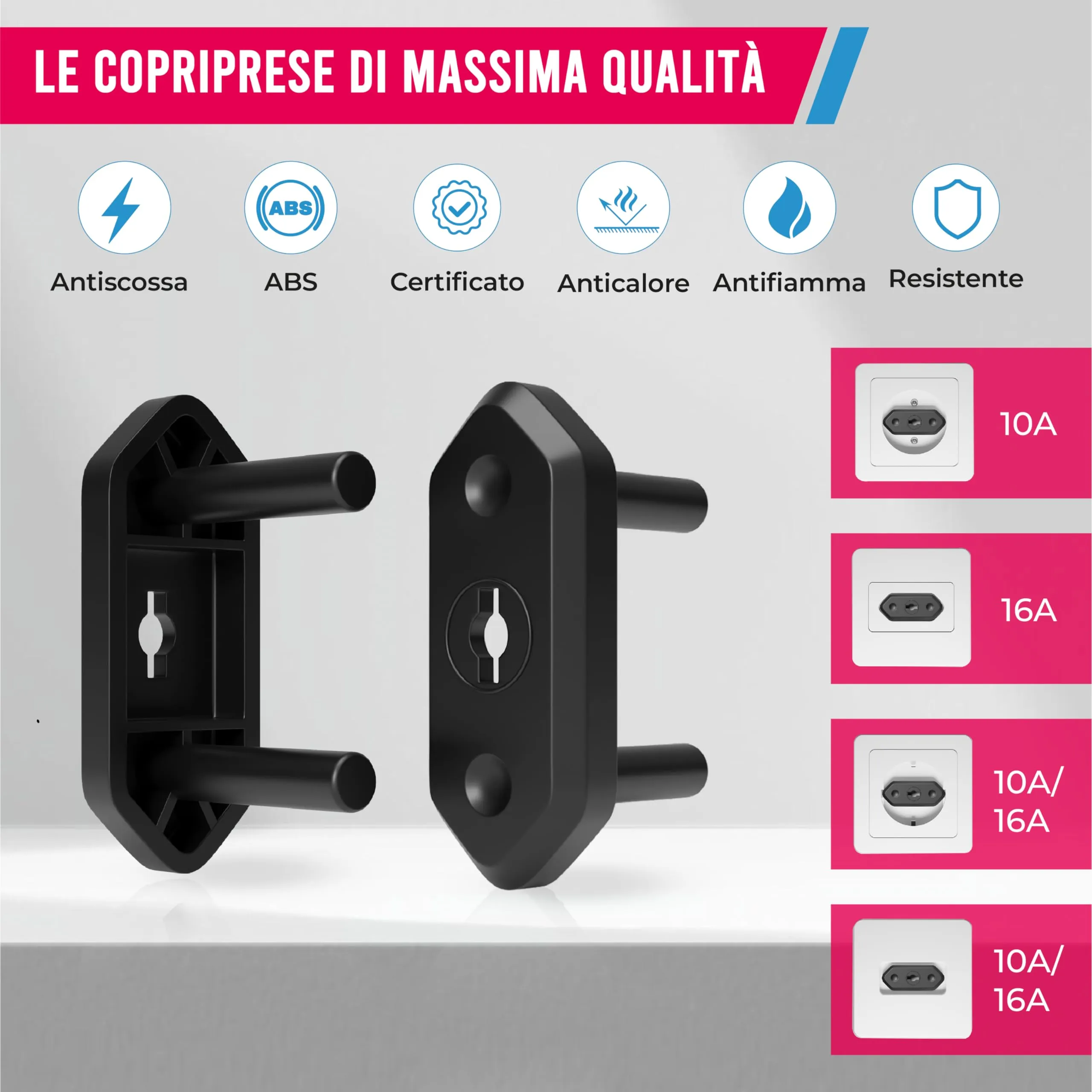 BAMBIGOOD Set 20+4 Copriprese per Bambini Nere, Protezione Prese 10A, 16A e Schuko - immagine 5