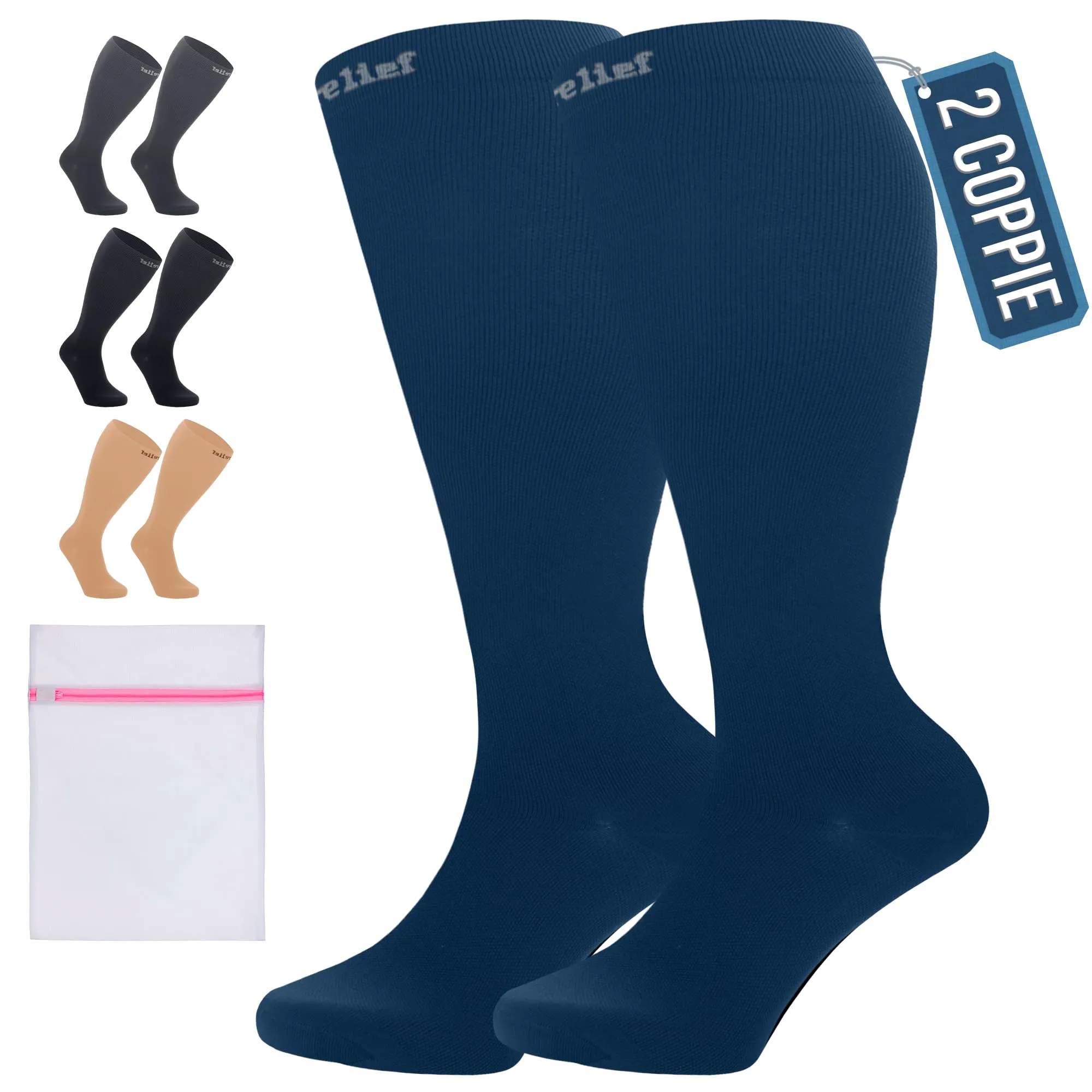360 Relief Calze a Compressione Graduata per Donna e Uomo, 15-20 mmHg, 4XL, Blu - immagine 1