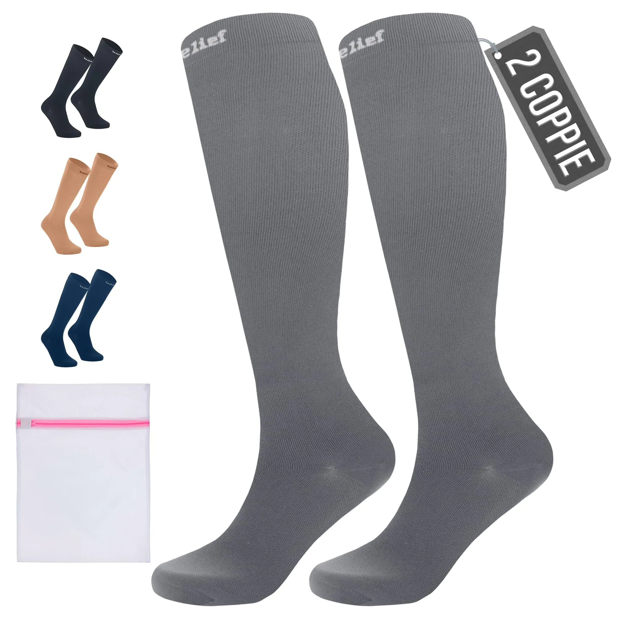 360 Relief Calze a Compressione Graduata per Donna e Uomo, 4XL, Grigio - immagine 1